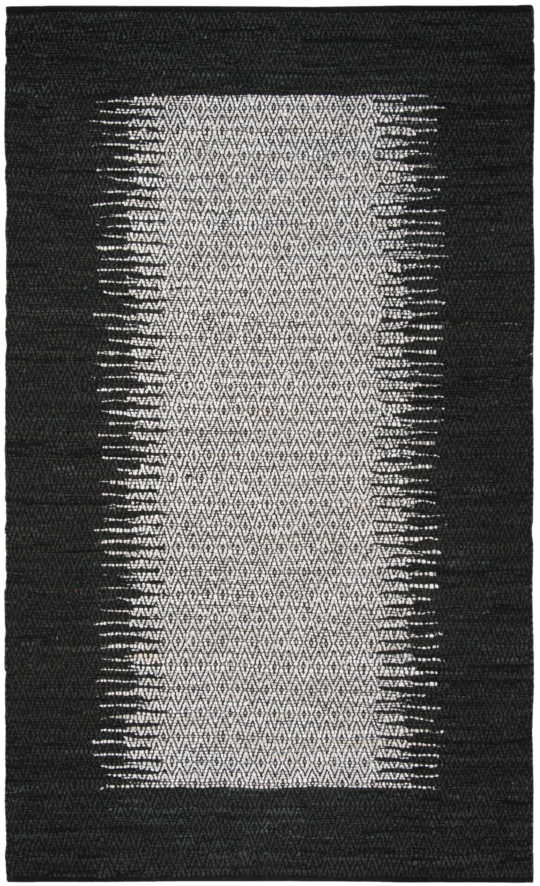 Safavieh VTL387C-5 Vintage Leather Deaver 5 x 8 (ft) Leather Light Gray/Black Rectangular Indoor Border Coastal Area rug