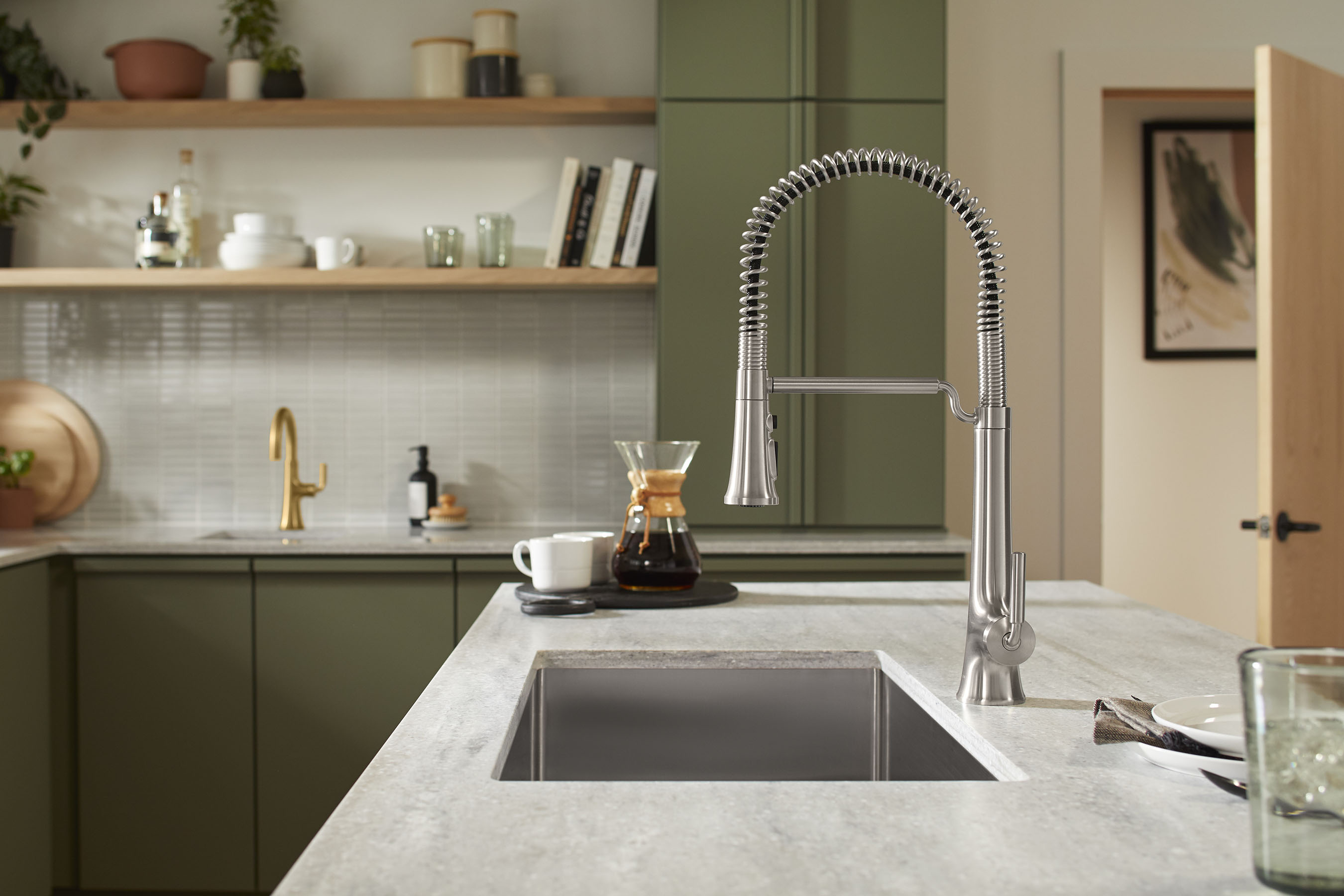 KOHLER 23765-CP Tone Polished Chrome Single Handle Deck-mount Pull-down Kitchen Faucet with Sprayer