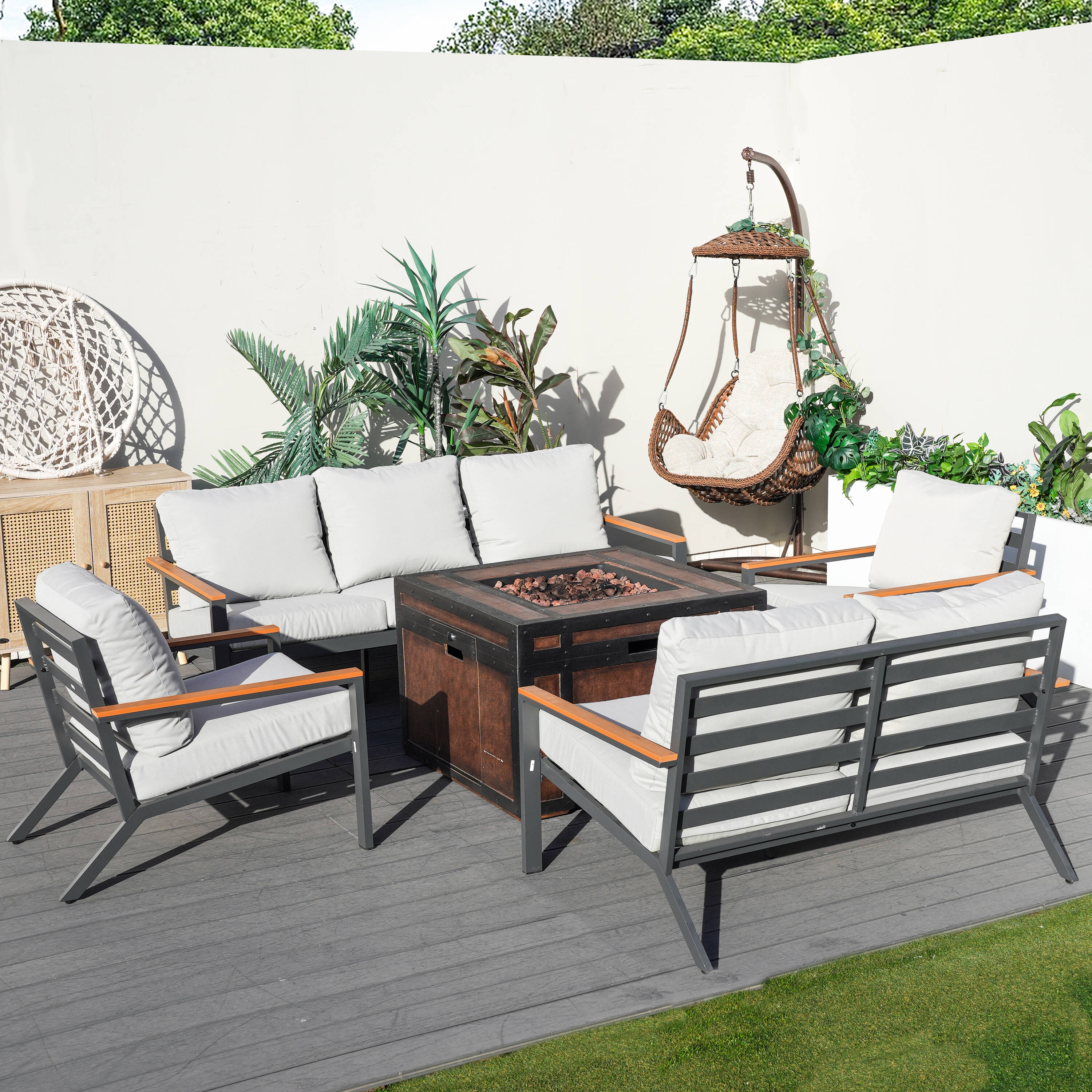 Direct Wicker DWG-2481&2354STBR 5 -Piece 4 Patio Sofa Conversation Set with Gray Cushions