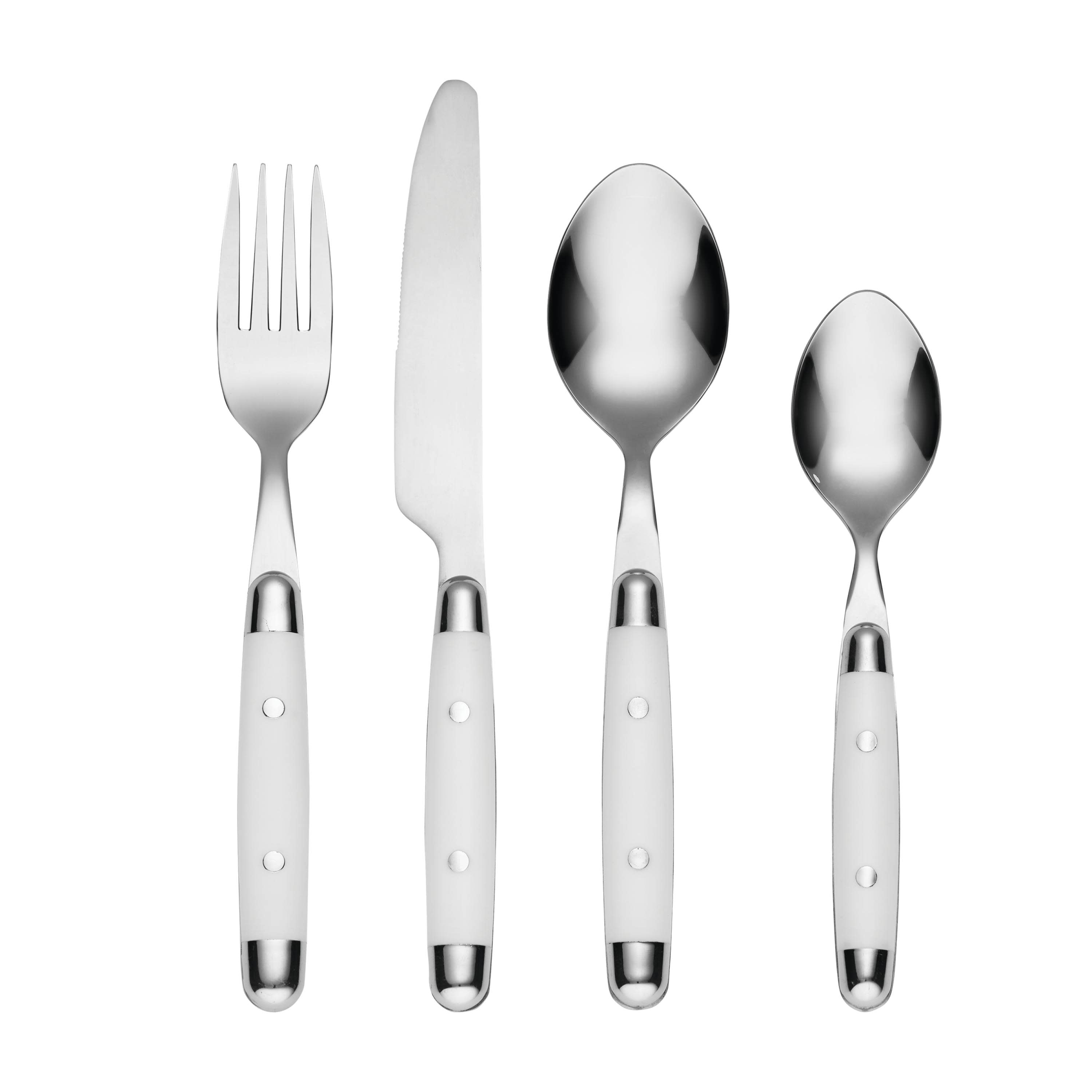 White and Stainless Steel 16-Piece Flatware Set, Service for 4