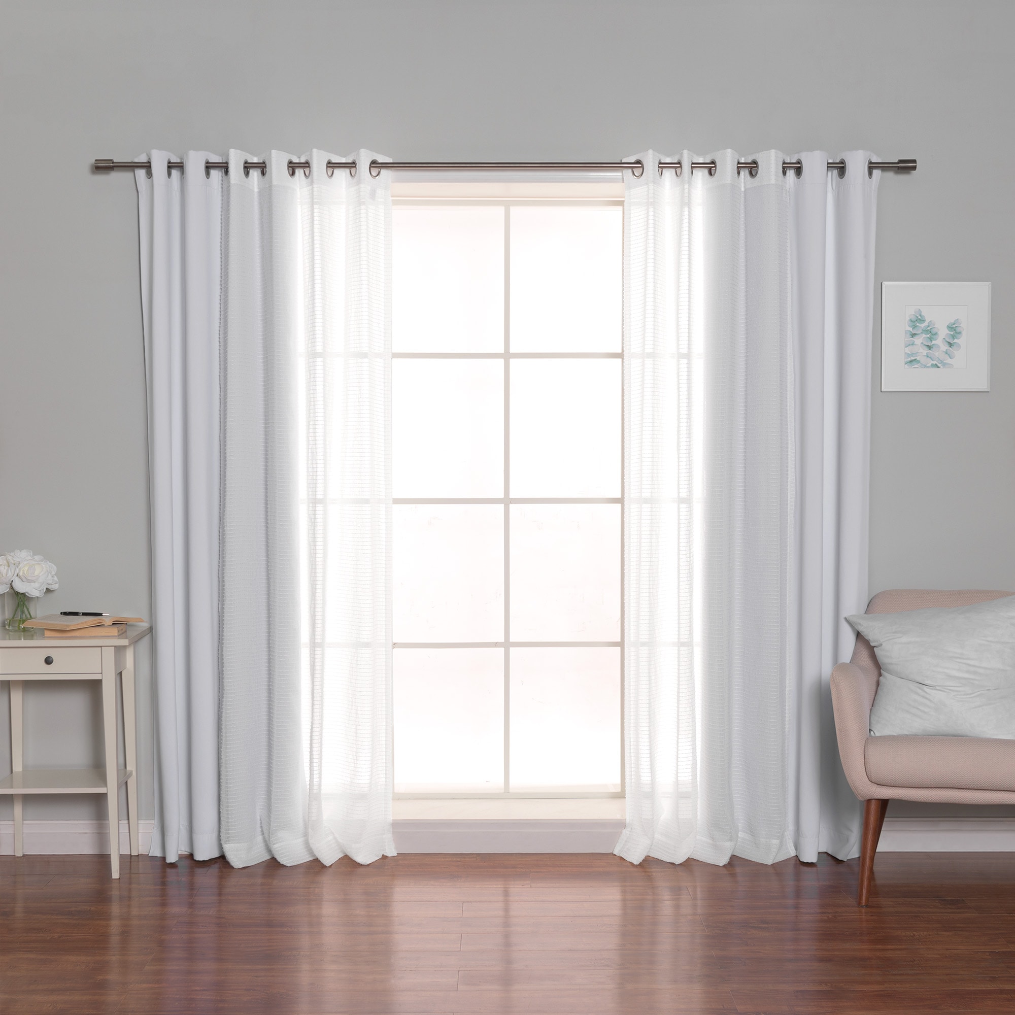 Best Home Fashion MM-STRIPE-96-VAPOR 96-Inches Vapor Blackout Grommet Curtain panel 4-pack
