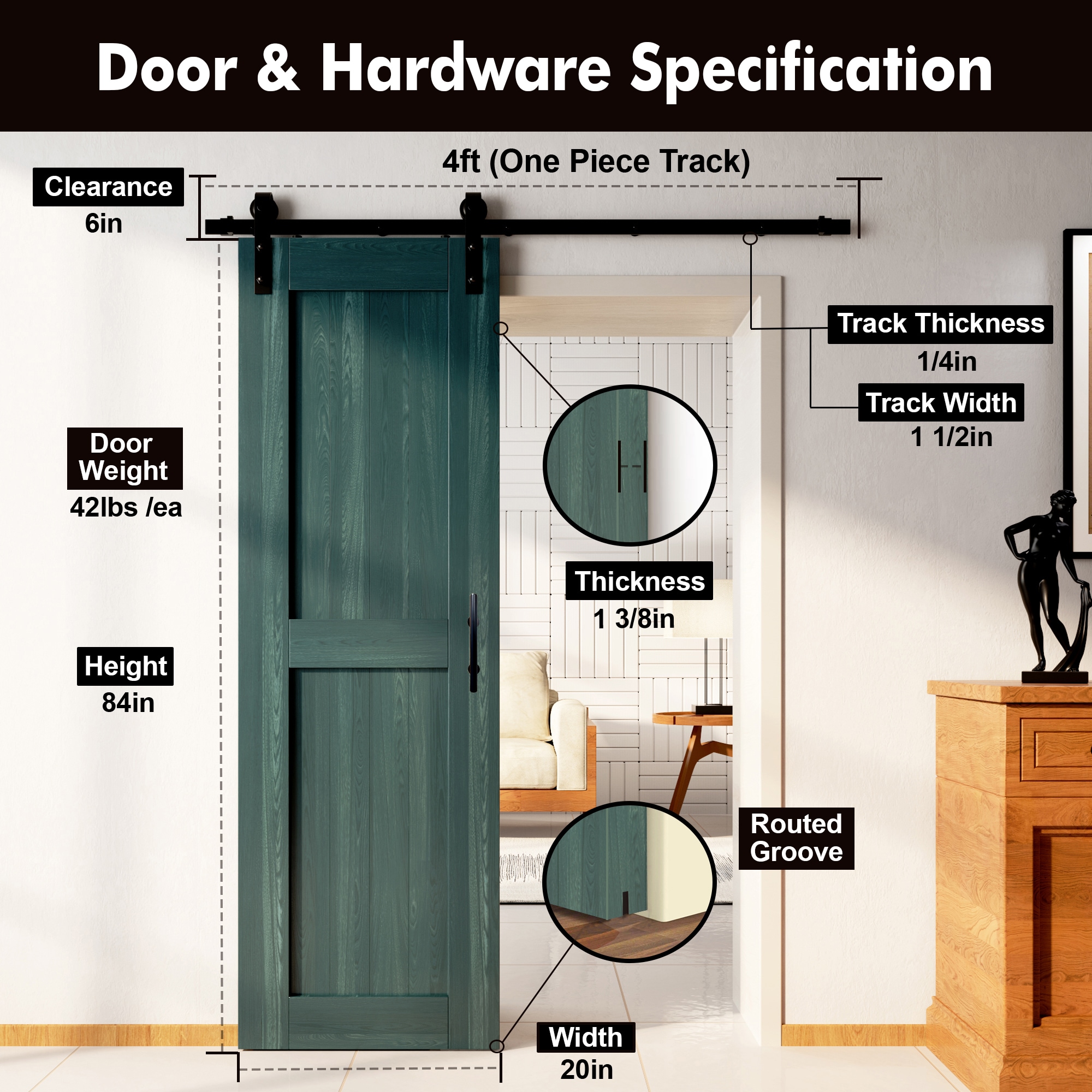HOMACER YT1TGH048C-2084-H-RP Barn-Doors - View #7