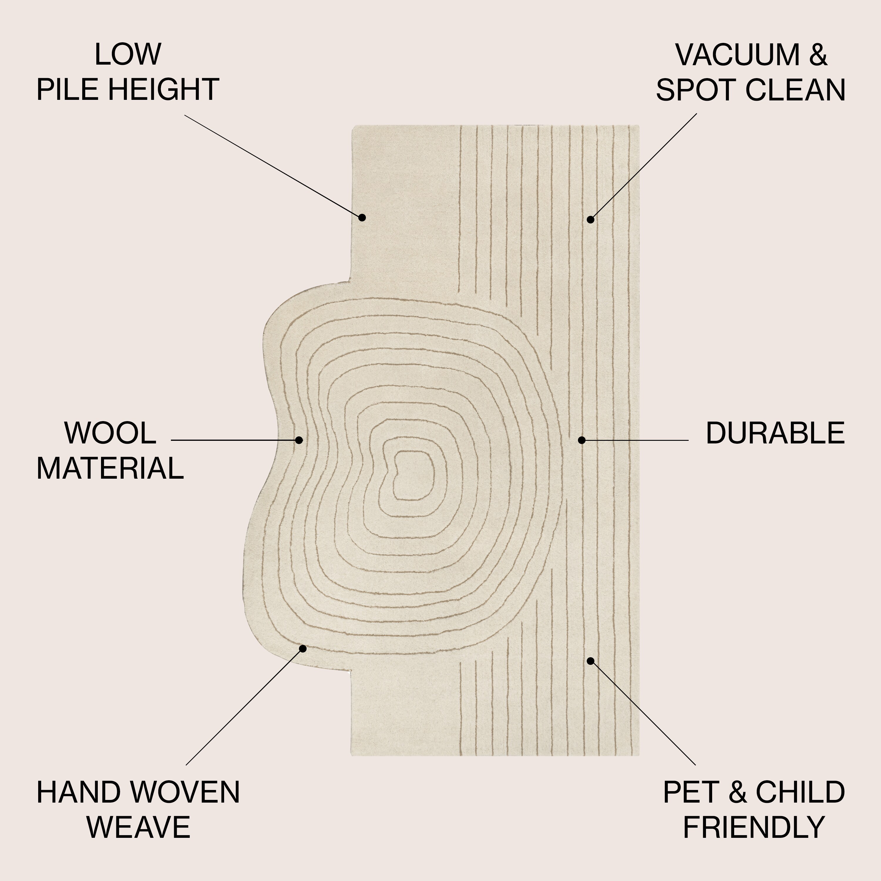 Ivory and Beige Abstract Handwoven Wool Area Rug, 5 ft. x 8 ft.