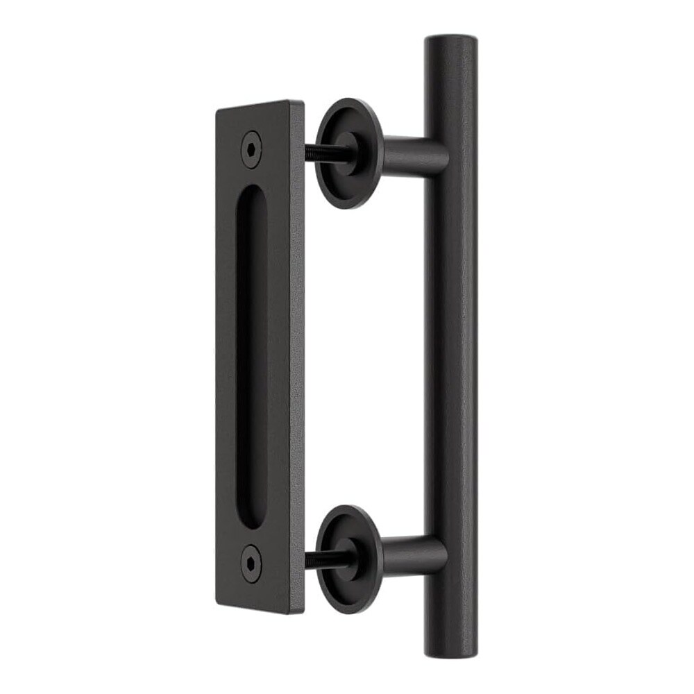 Lukvuzo  9.5 in Sliding Barn Door Handle Double Sided Pull Flush Embedded Alloy Steel Frosted Black durable home and garden
