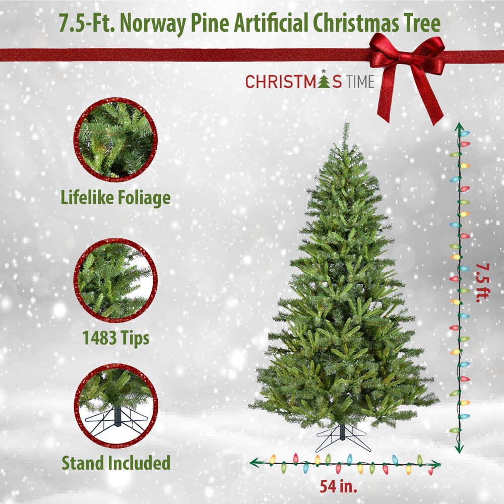 Christmas Time 7.5-ft Norway Pine Artificial Christmas Tree in the ...