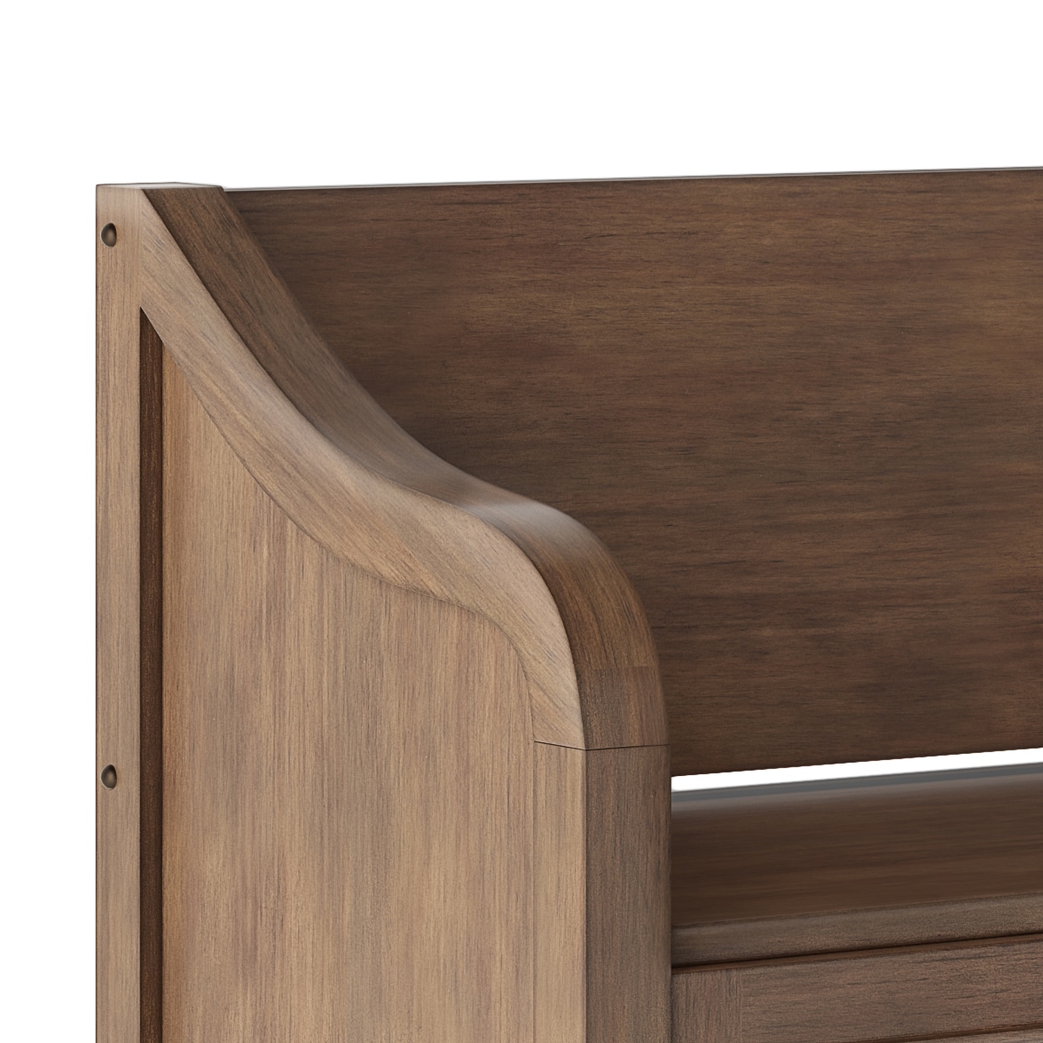 Rustic Natural Aged Brown Pine Storage Bench with Cut Out Design