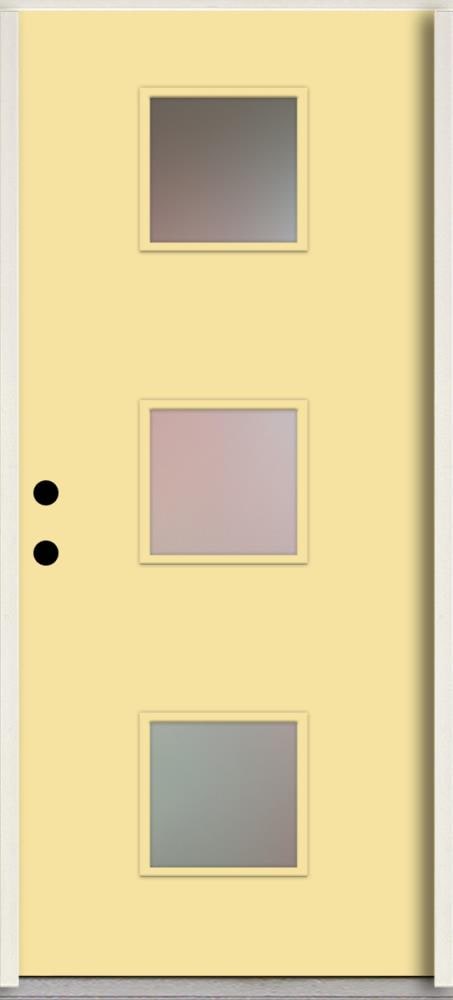 RELIABILT LO1066700 Spotlights 32-in x 80-in x 4-5/8-in Fiberglass 1/4 lite Right-hand inswing Cabana Yellow Paint Painted Prehung Front Door Insulating core