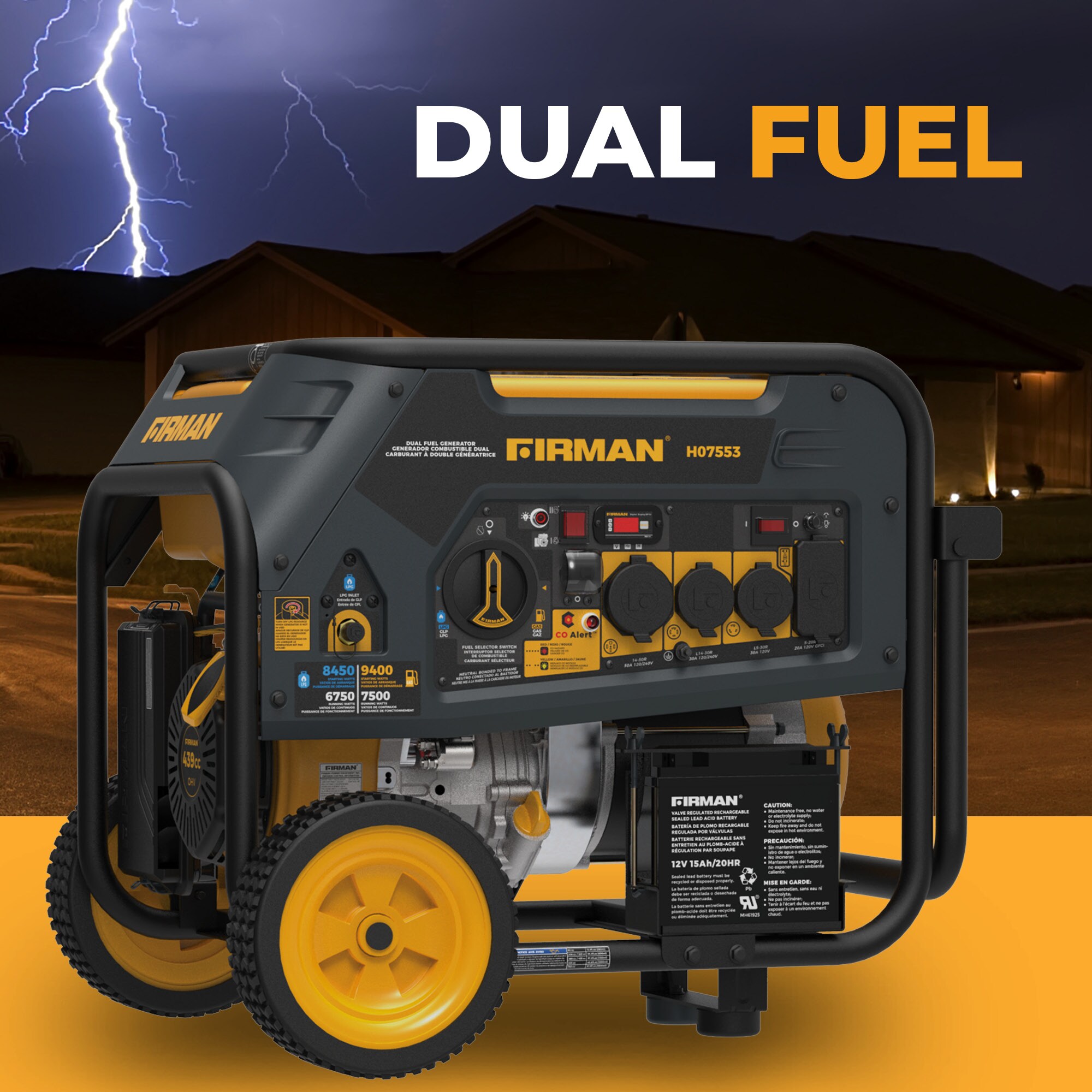 Firman Hybrid 7500-Watt Dual Fuel (Gasoline/Propane) Portable Generator