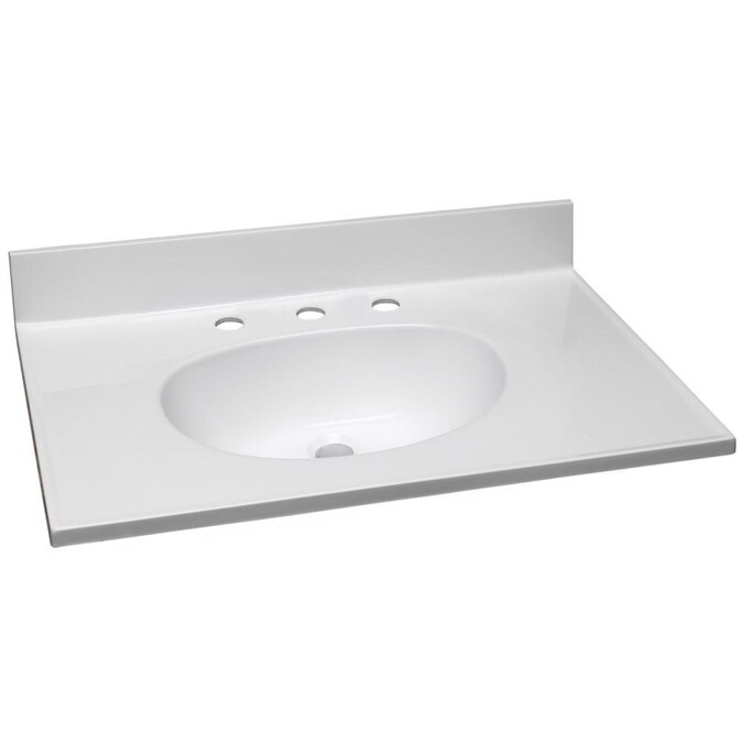 Solid White Cultured Marble Single Sink, Molded Vanity Tops With Sink