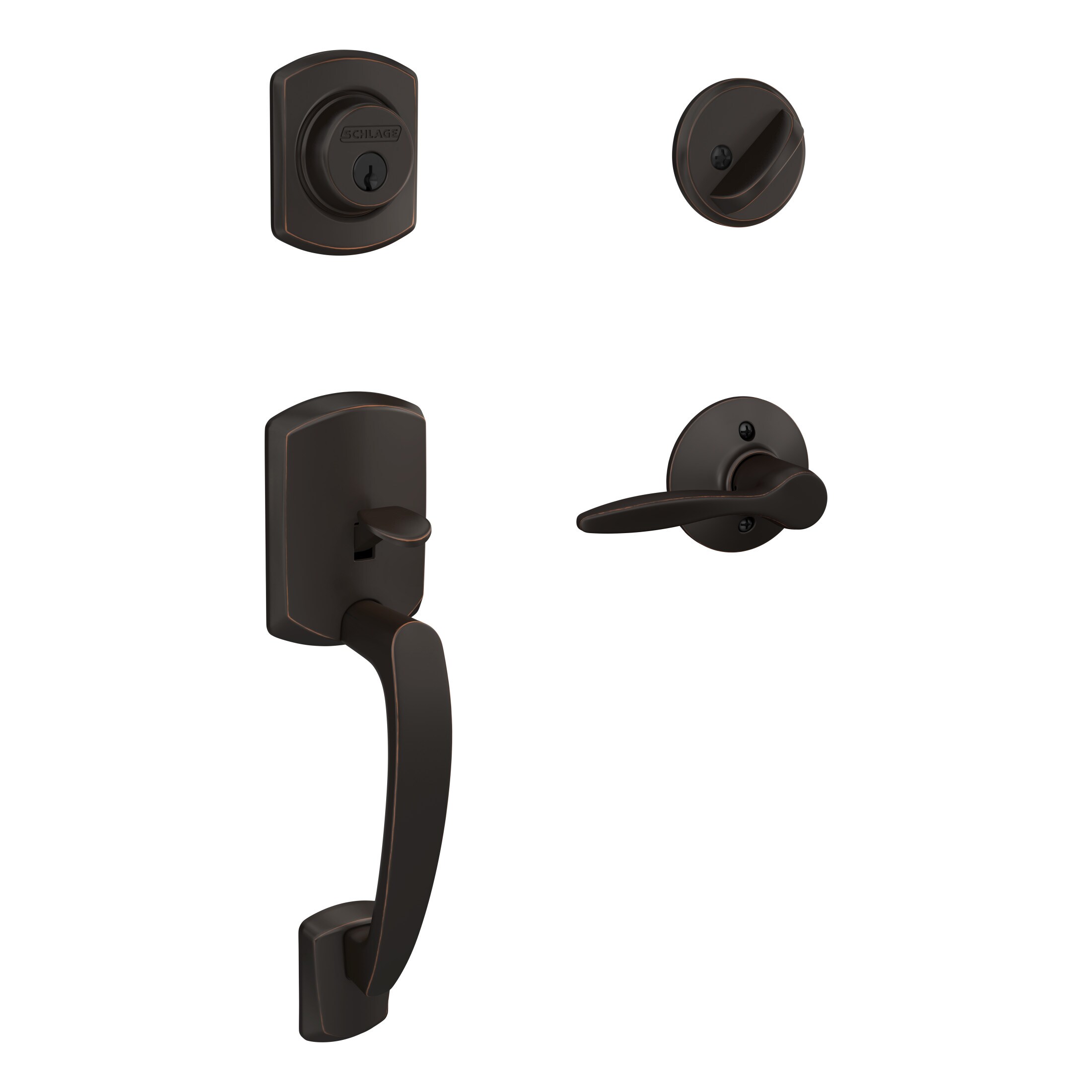 Schlage Greenwich-Delfayo Aged Bronze Single-Cylinder Deadbolt Entry Door Handleset with Decorative Lever