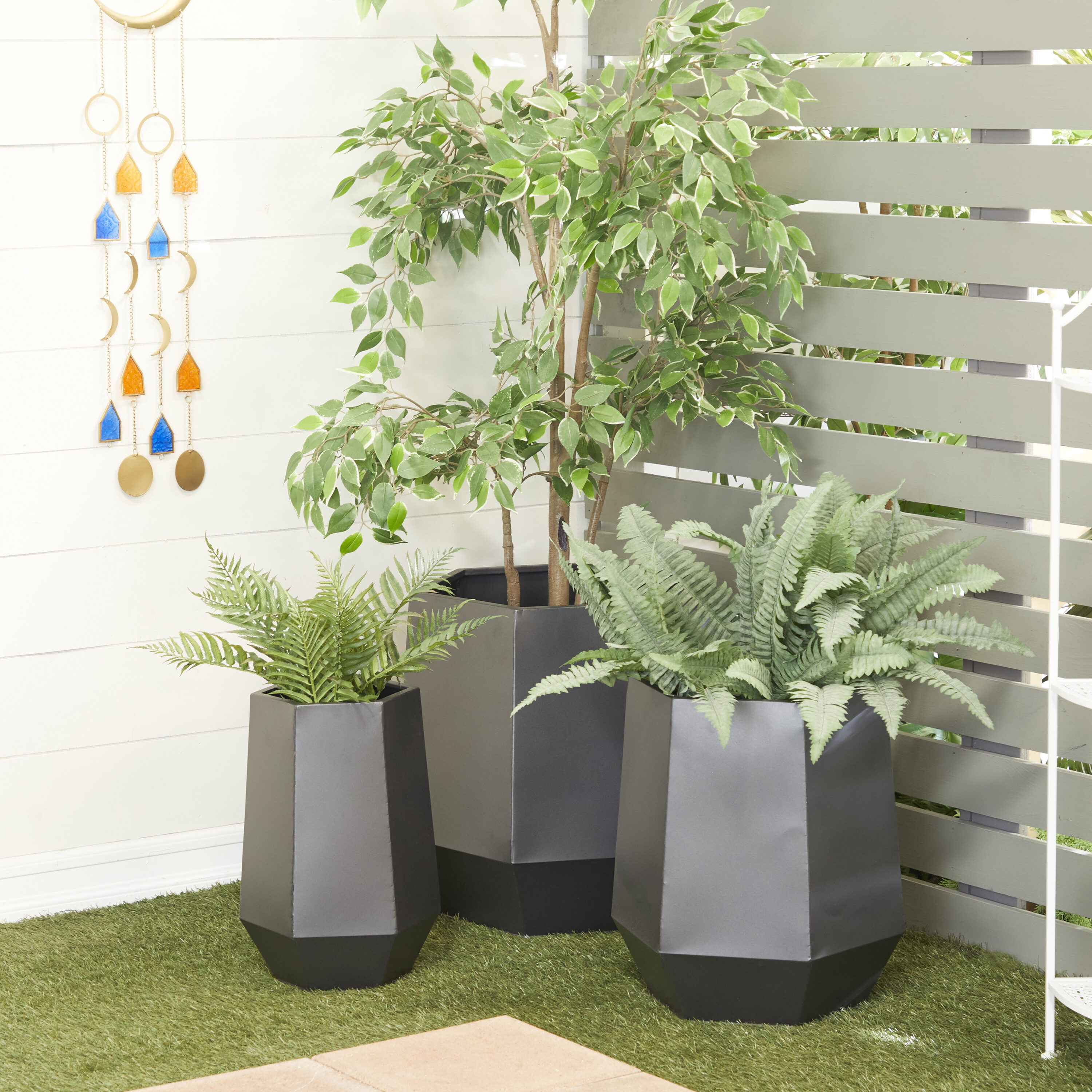Extra Large Modern Matte Gray Metal Round Planter
