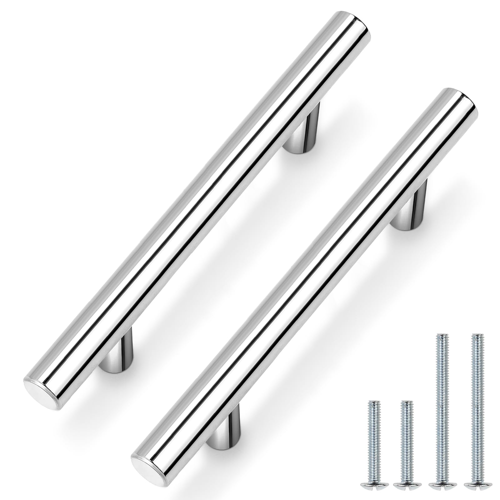 KHKFY  20 Pack Polished Chrome Kitchen Cabinet Handles Modern T Bar Drawer Pulls Stainless Steel Hardware Four Inch Hole Centers Easy Install