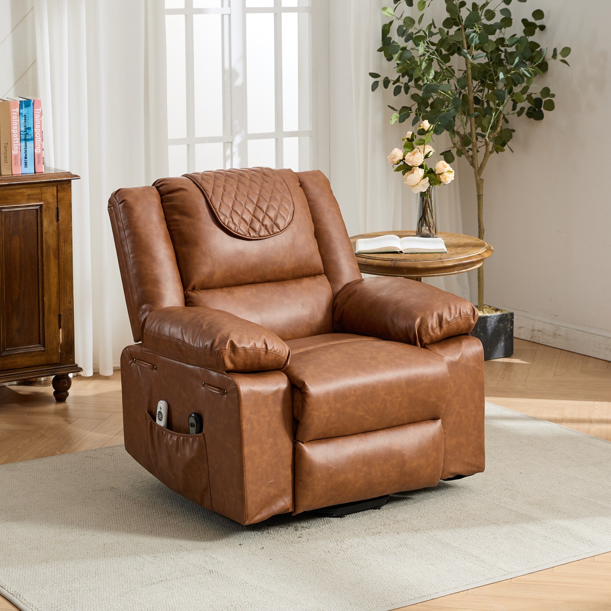 Tatayosi RY-320458 Brown PU Remote-Controlled Heating and Massage Assistive Recliner for SeniorsI