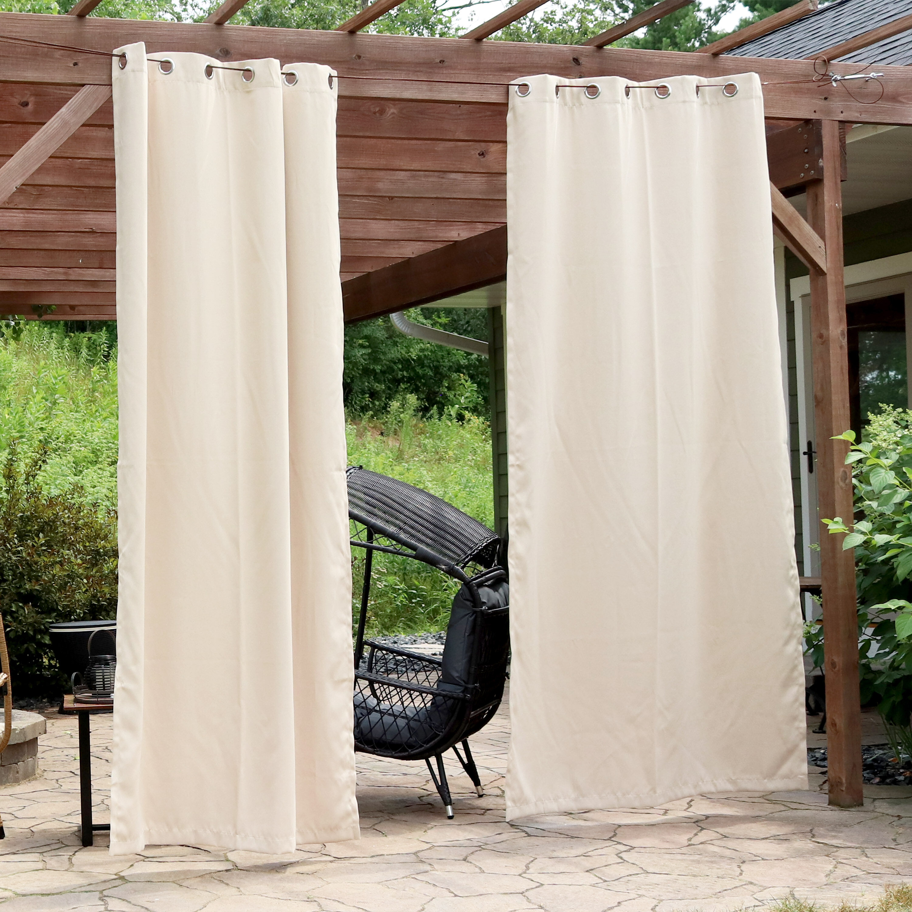 Beige Polyester Blackout Grommet Window Panel Set
