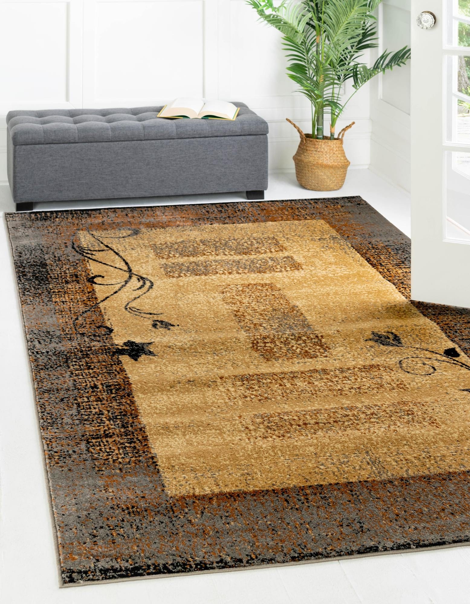 Unique Loom 3137953 Barista 4 x 6 (ft) Loomed Polypropylene Beige Rectangular Indoor Floral/Botanical Area rug