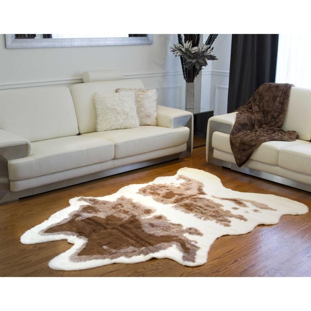 51" x 60" Brown and Ivory Faux Cowhide Area Rug