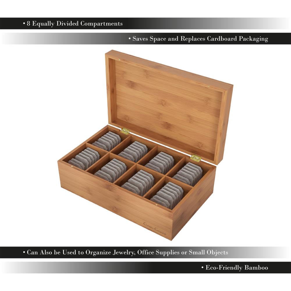 Hastings Home Bamboo Tea Box Storage Organizer- 8 Compartment Chest For  120+ Standing or Flat Tea-Bag, Natural Wood Portable Kitchen Accessory By  Hastings Home at