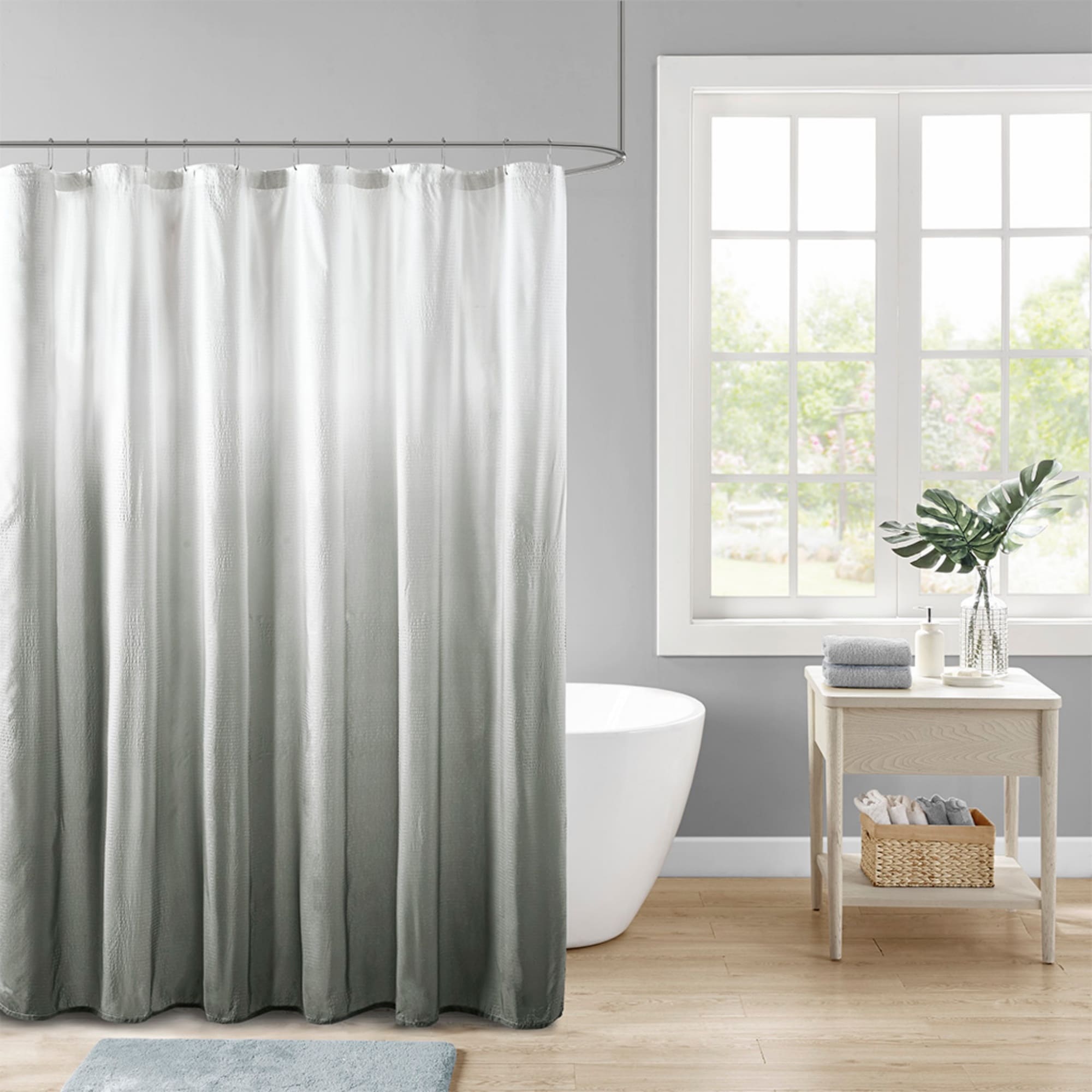 Wooakway Ombre Printed Seersucker Shower Curtain Grey 72x72 in Waterproof Standard Size Bathroom Curtains Shower Curtains for Bathroom Modern Decorative Bathroom Shower Curtains Bathroom Essentials