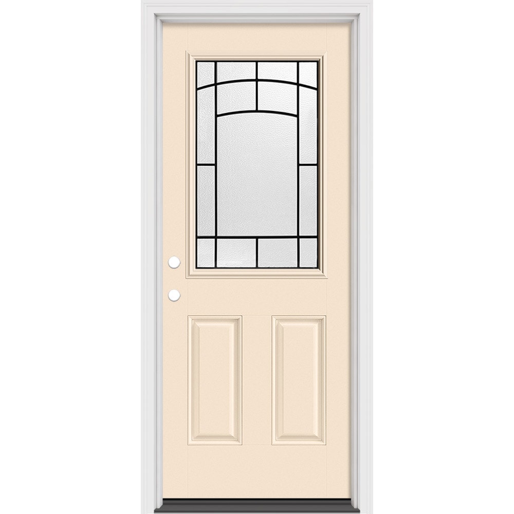 Masonite 631801 Brooklyn 32-in x 80-in x 4-9/16-in Fiberglass Full lite Right-hand inswing Oak Crest Painted Prehung Slab Front Door with Brickmould Solid core