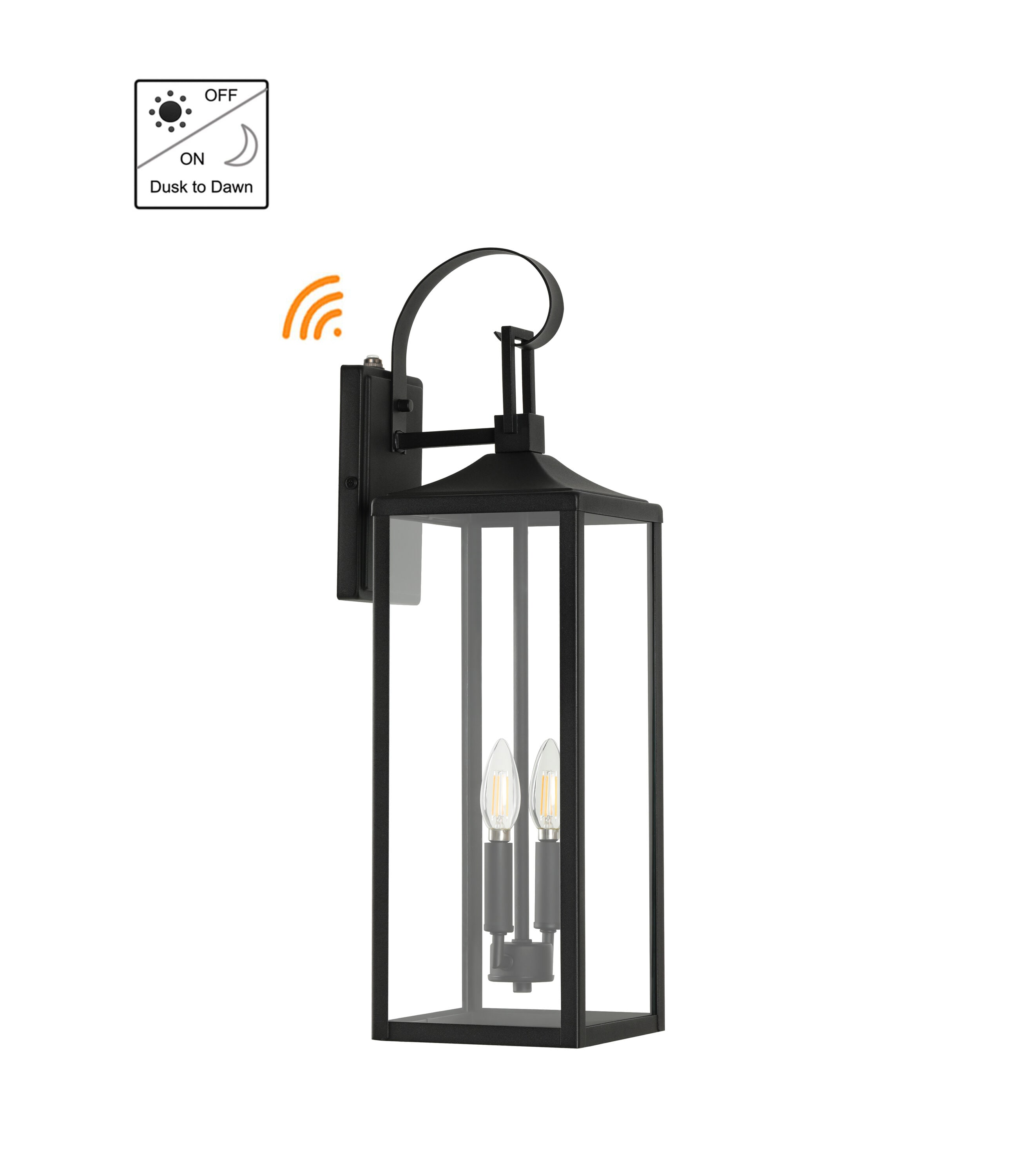 Hukoro FL15261-BK-S 2 -Light 25-in H Matte Black Hardwired Dusk to Dawn Outdoor Wall Light