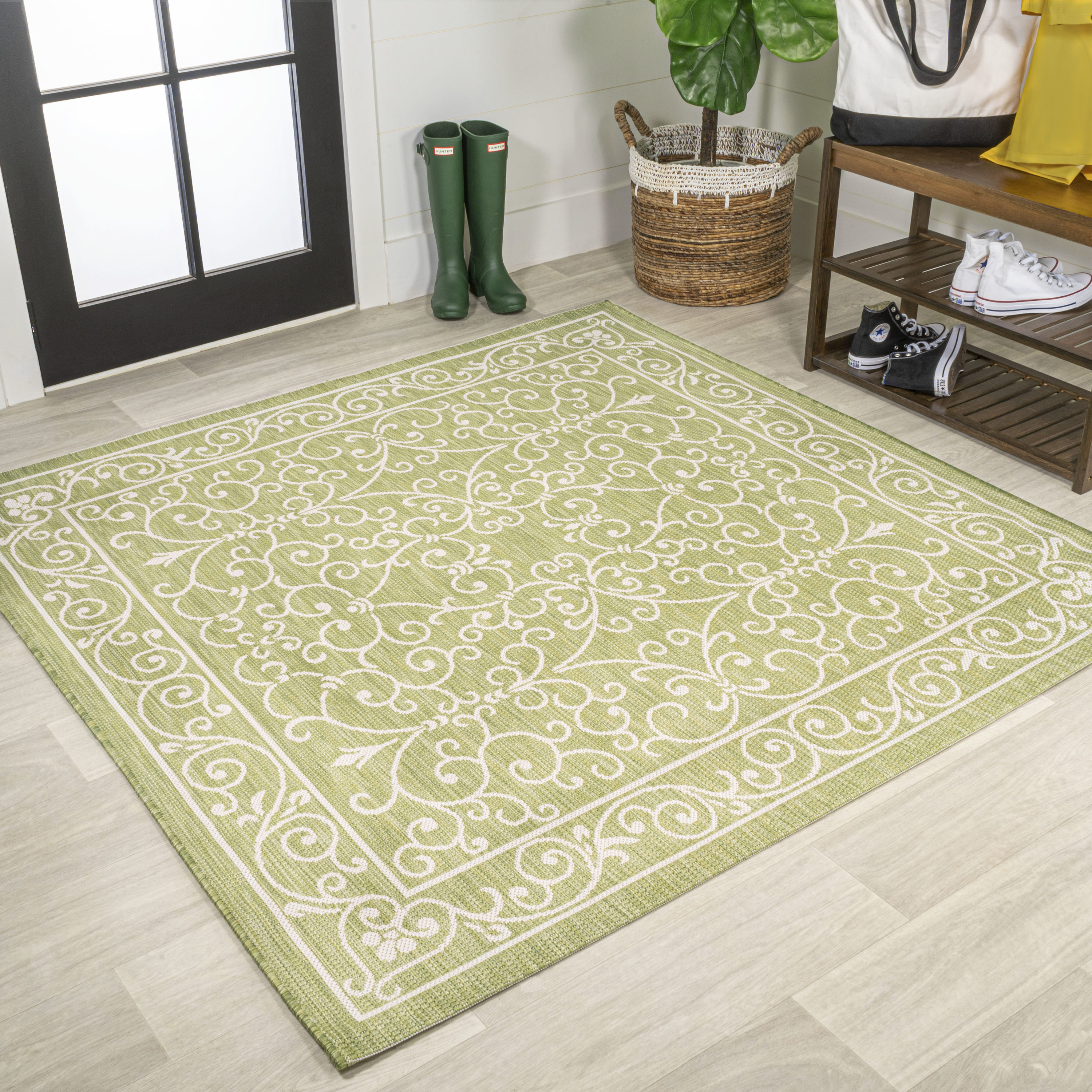 Jonathan Y Charleston Vintage Filigree Textured Weave Indoor/Outdoor Teal/Gray 3 ft. x 5 ft. Area Rug