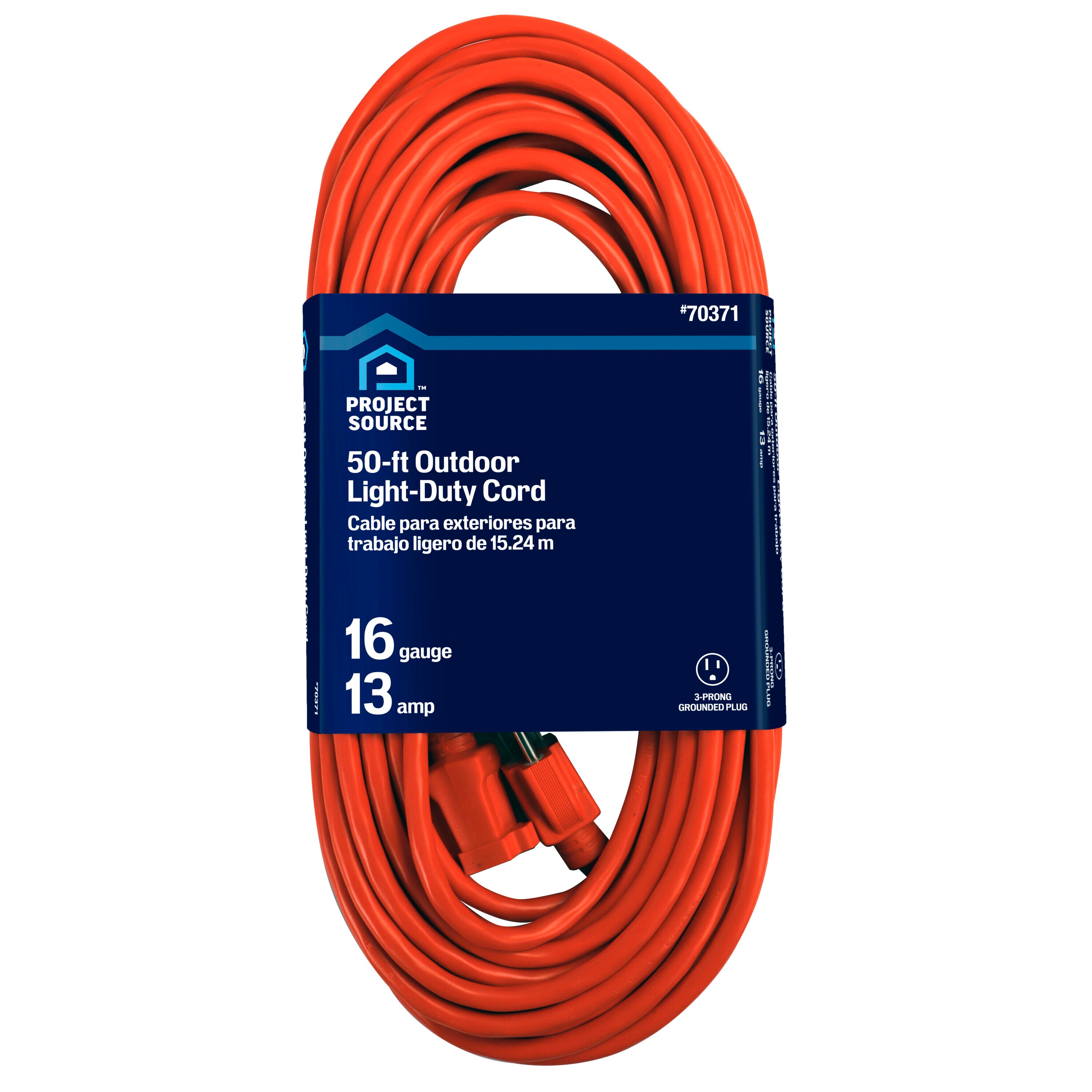 Project Source Light Duty 50-ft 16/3 3-Prong Orange Outdoor SJTW Light Duty General Extension Cord