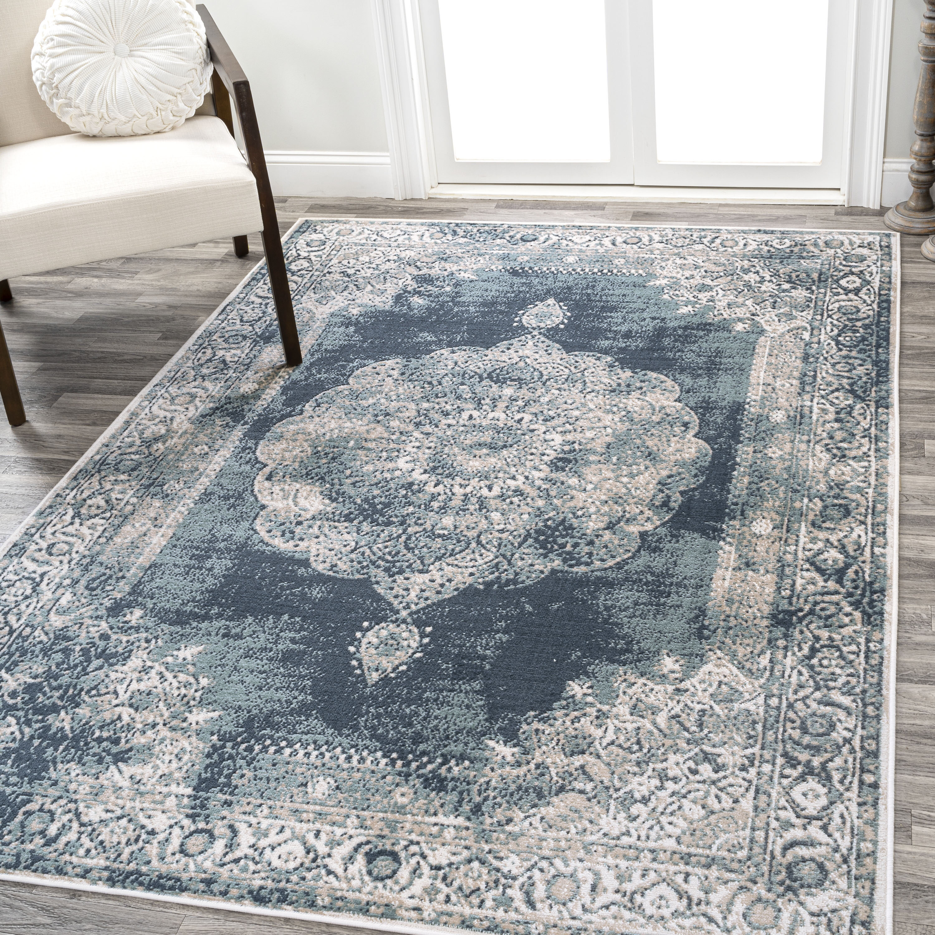 JONATHAN  Y MDP403G-5 MODERN PERSIAN Rosalia 5 x 8 (ft) Loomed Polypropylene Ivory/Blue Rectangular Indoor Medallion Persian Area rug
