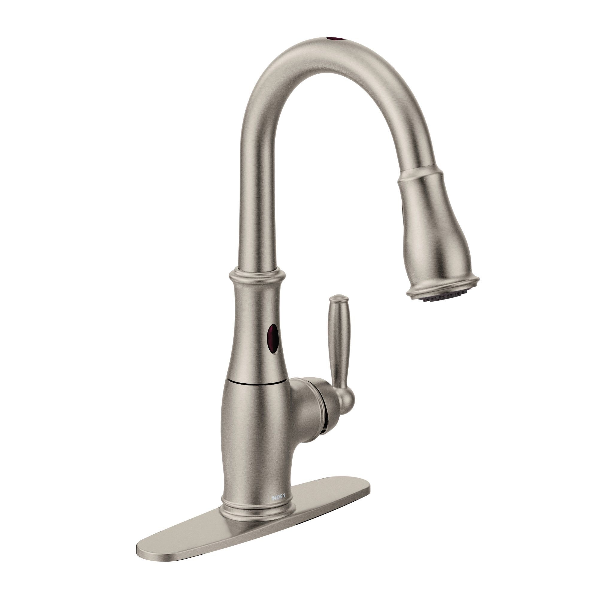 Moen Brantford Spot Resist Stainless Single Handle Pull-down Touchless Kitchen  Faucet with Deck Plate in the Kitchen Faucets department at