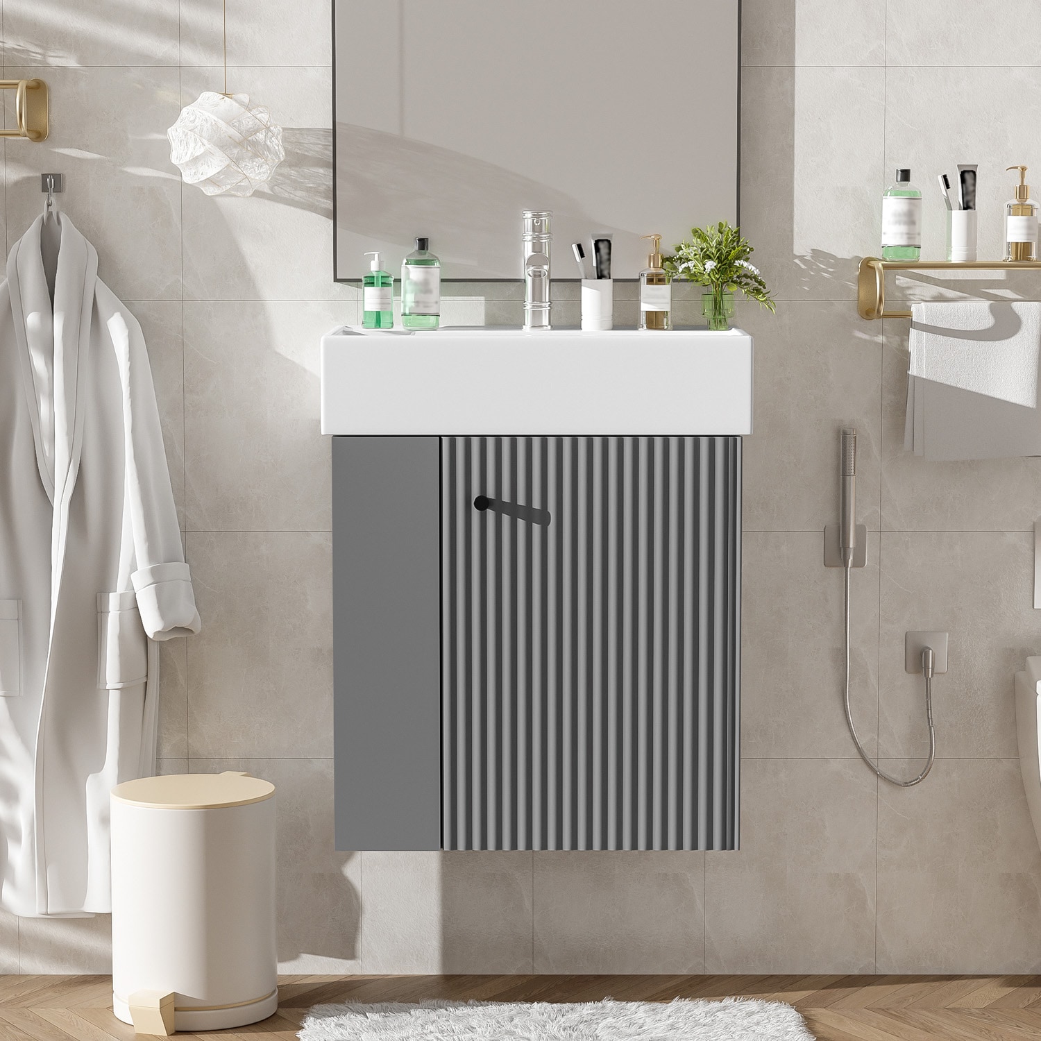 ModernLuxe - 21.6 inch Modern Floating Bathroom Vanity with Ceramic Basin Perfect for Small Bat...