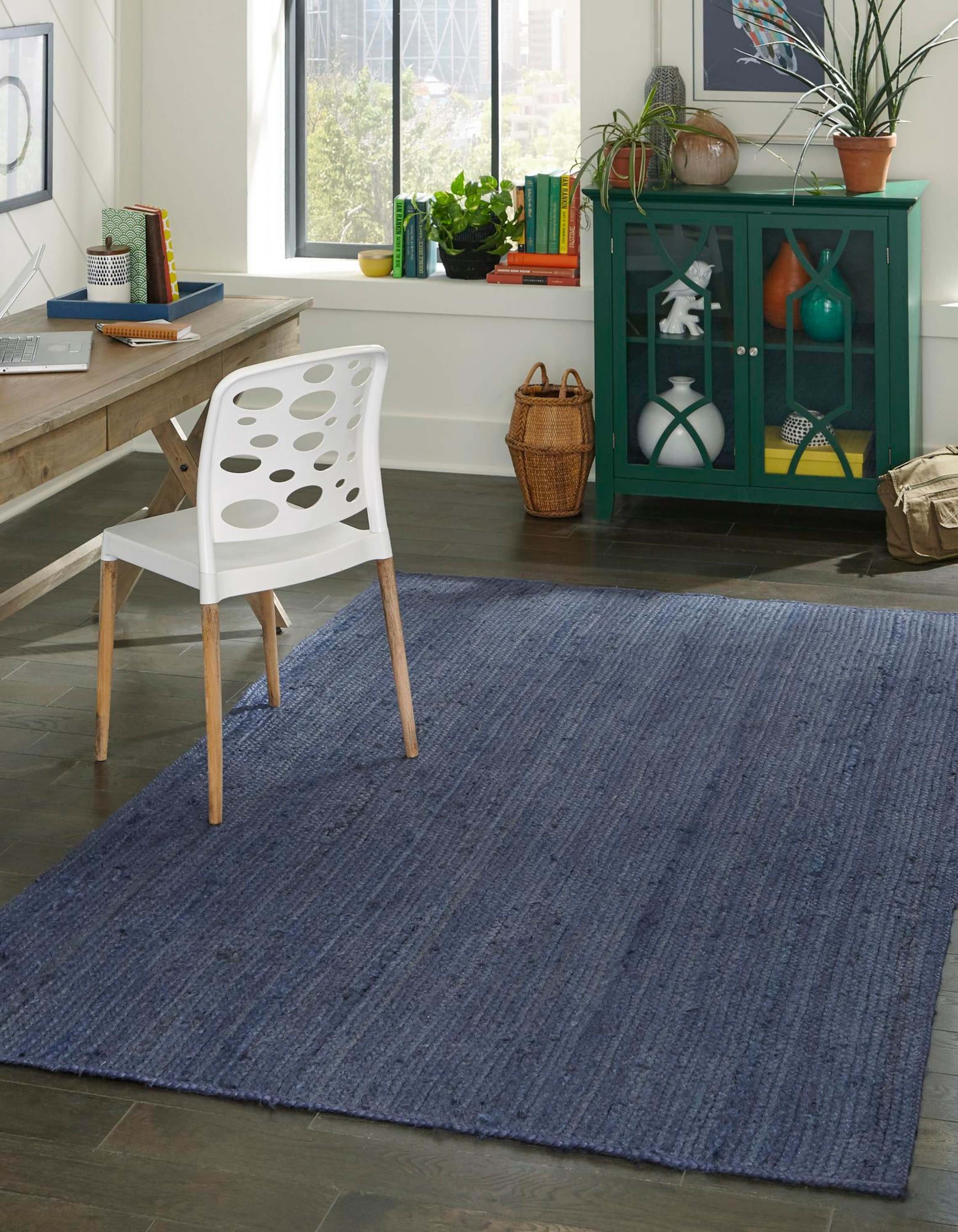 Unique Loom 3138949 Braided Jute 8 x 10 (ft) Braided Jute Navy Blue Rectangular Indoor Solid Area rug