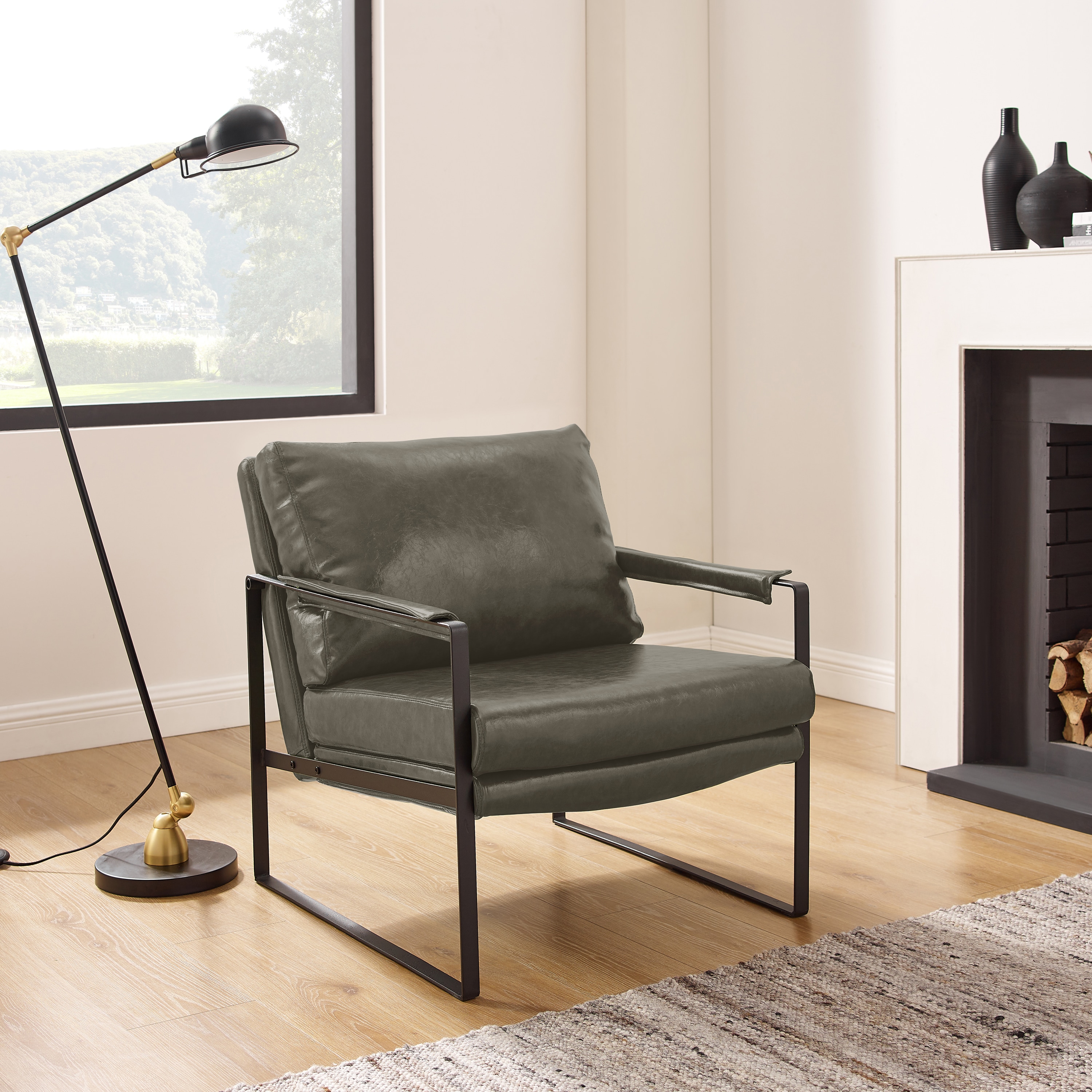 Leather best sale fireplace chairs