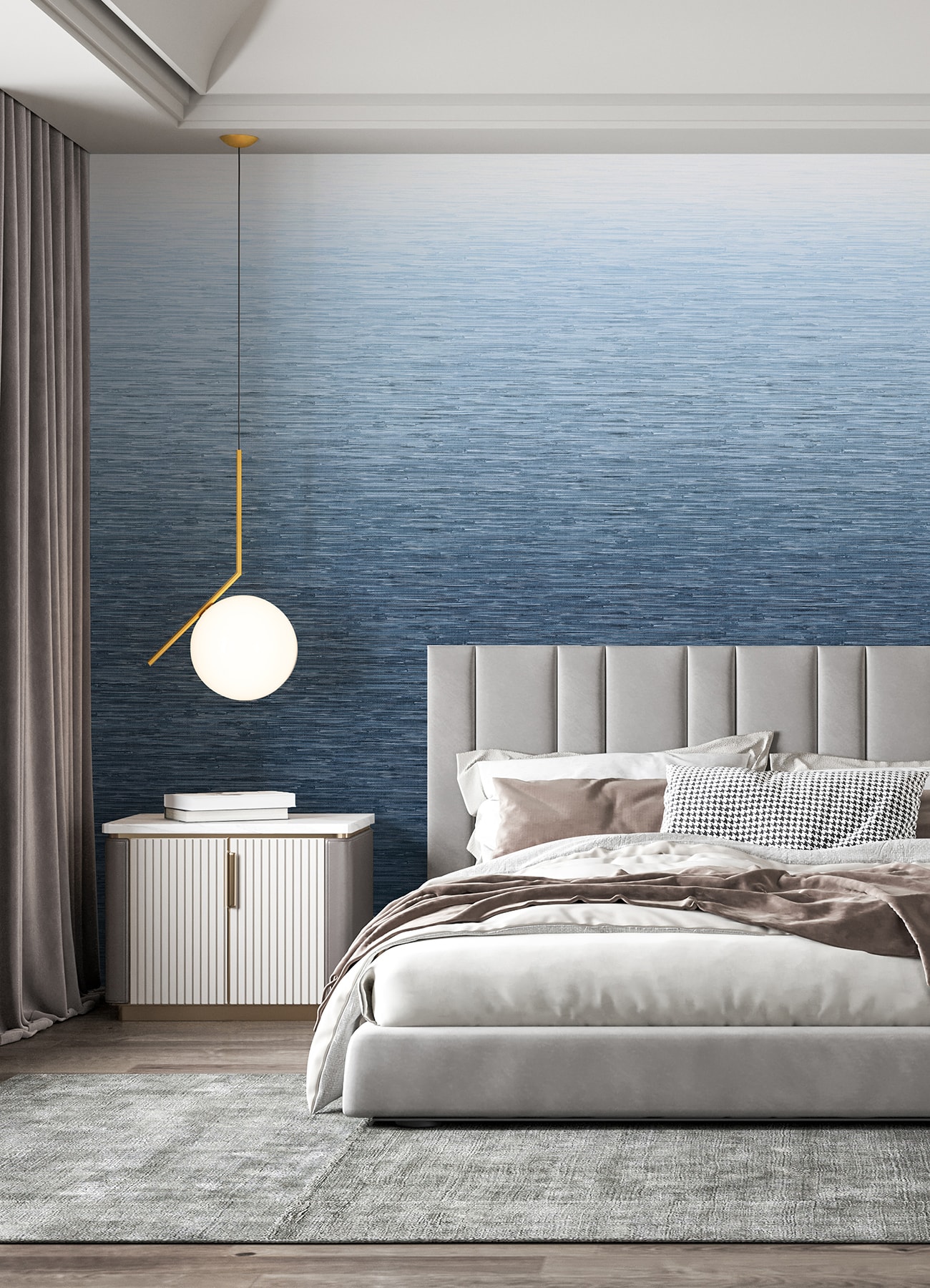 Blue Grasscloth Textured Ombre Wall Mural, 2-Piece Set