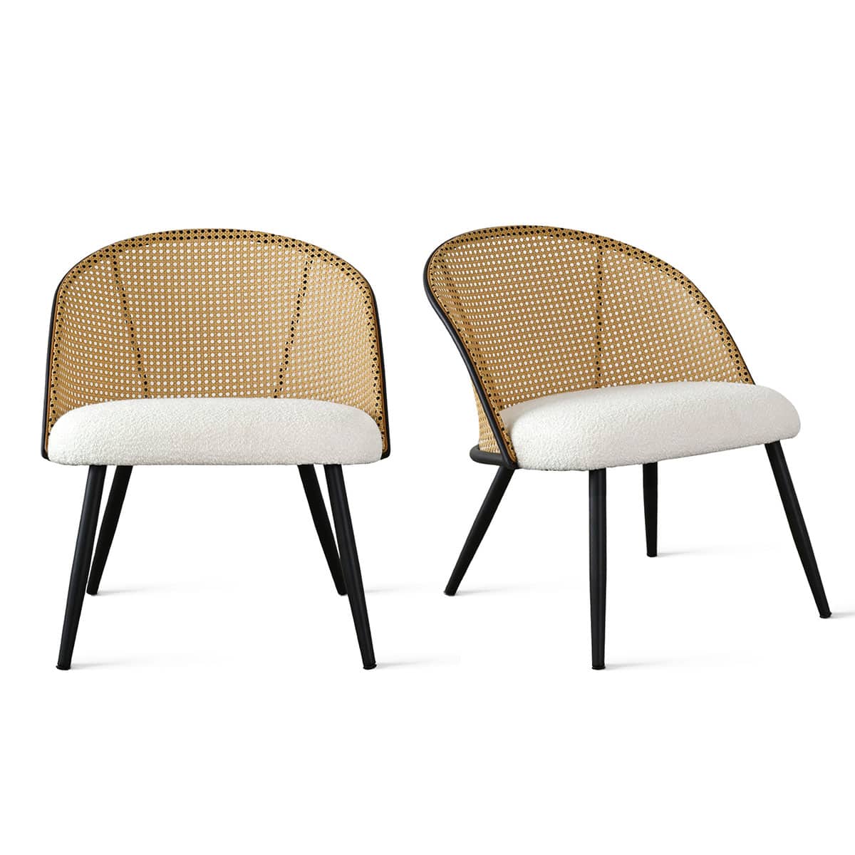Maison Boucle JULES-ACT-CHAIR-2 Set of 2 Mesh Rattan Backrest Accent Chair with Black Metal Base Modern Armless Dining Chair
