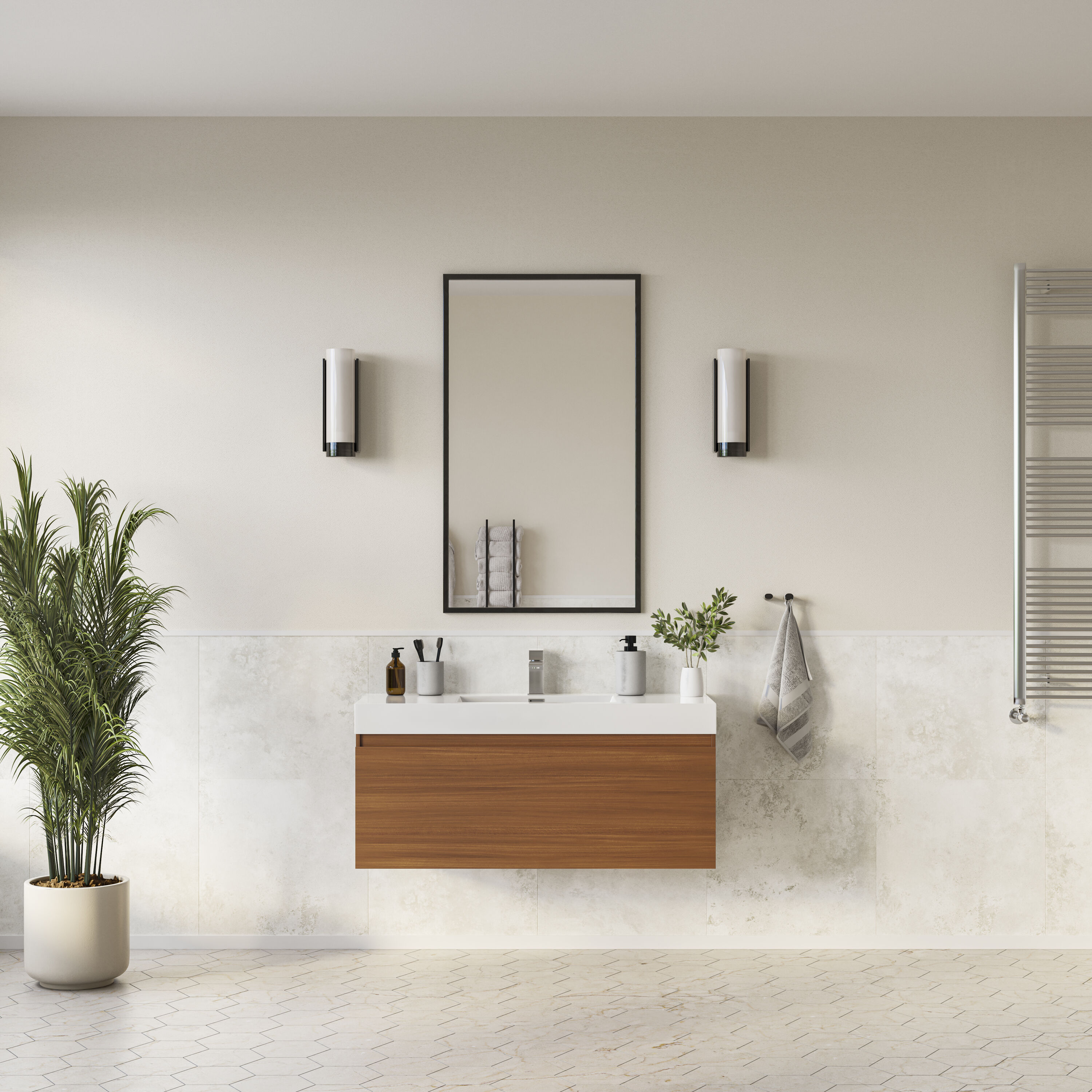 Fresca FCB8011TK-I Mezzo 48-in Teak Single sink Floating Bathroom Vanity with White Acrylic Top