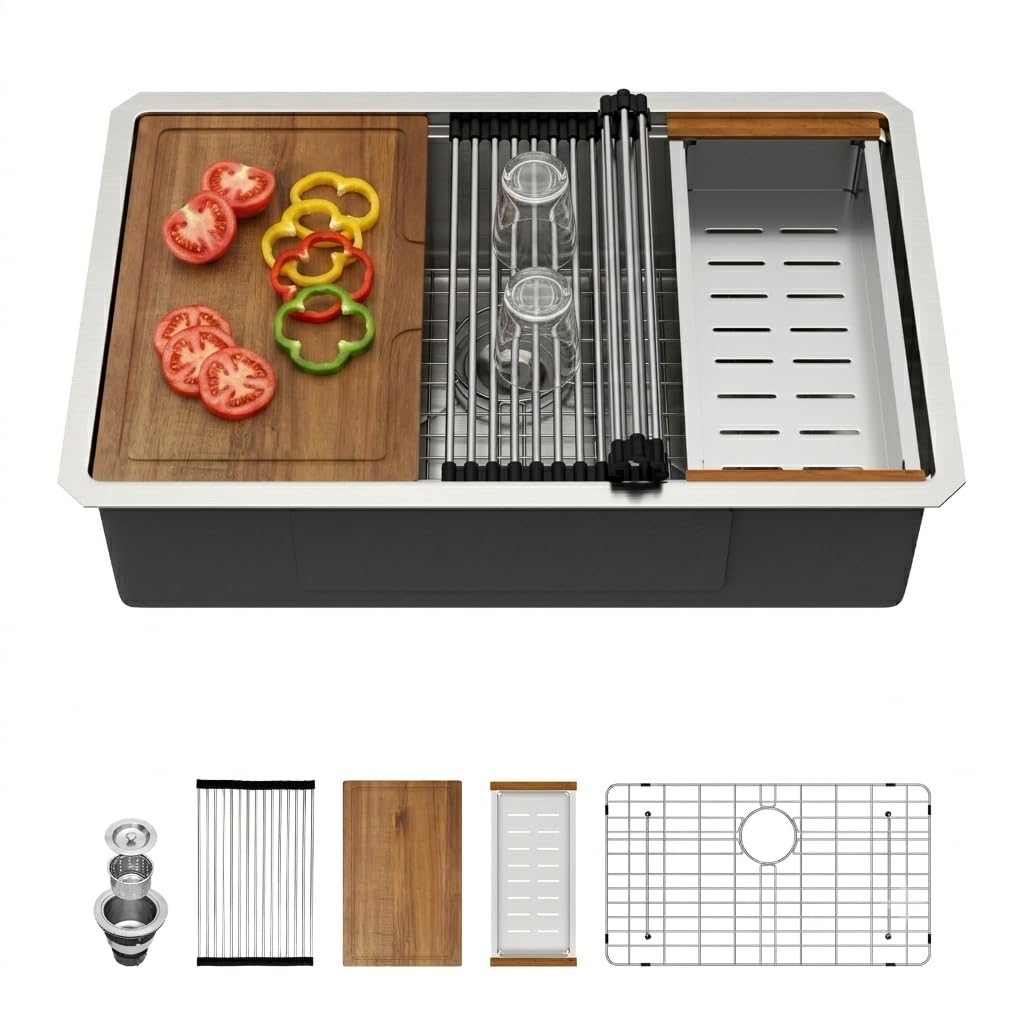 LILILIAN FMY  30 Inch Undermount Kitchen Sink Heavy Duty T304 Stainless Steel Single Bowl with Accessories durable home and