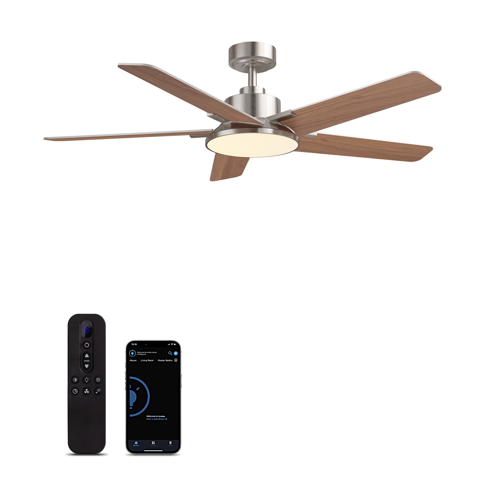 SILJOY WY-009D-52-03 52-in Nickel Ceiling Fan with Light and Remote Control Included