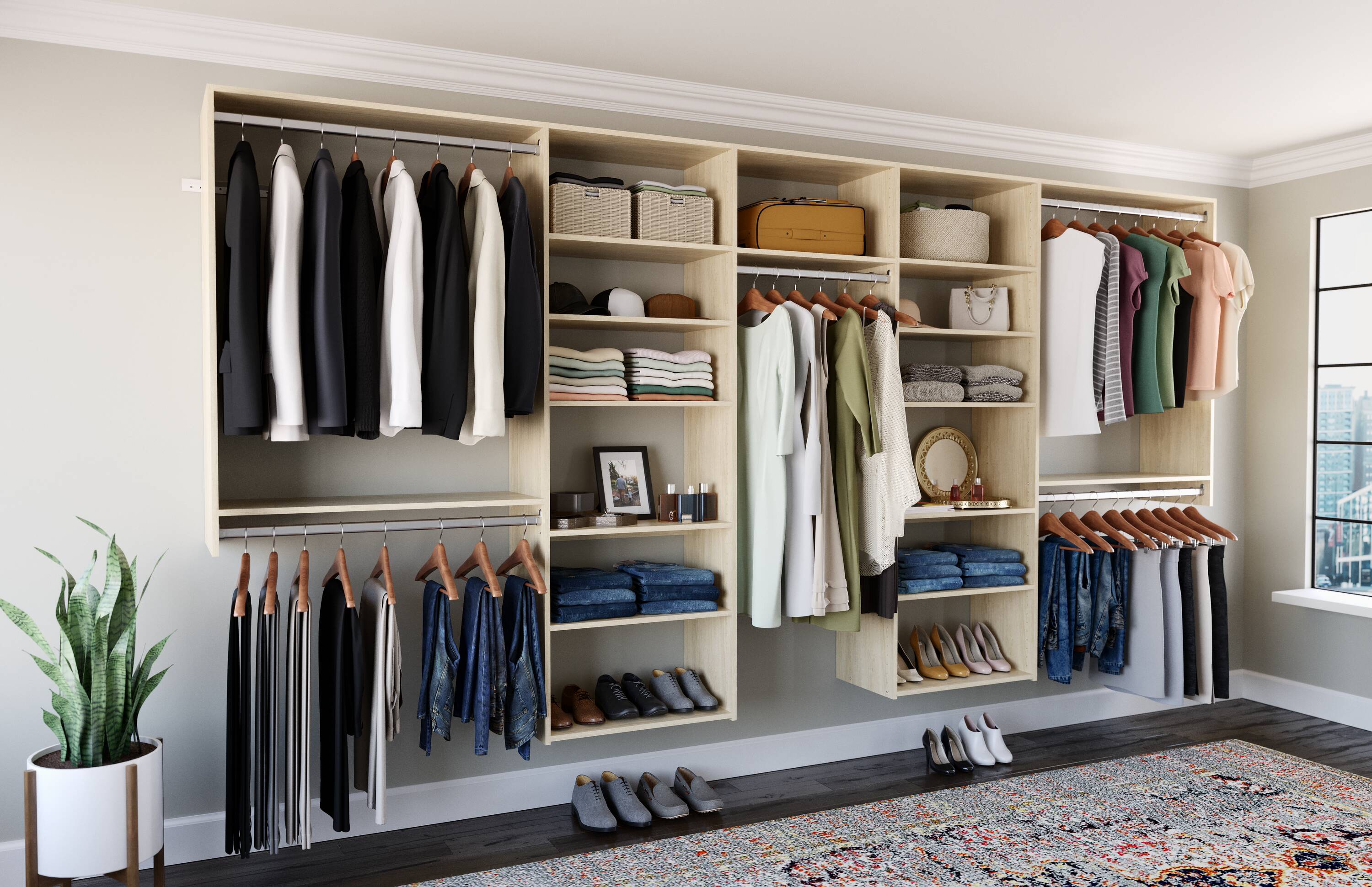 Easy Track PH162-MJ 10.09-Feet to 12.09-Feet W x 6-Feet H Honey Blond Solid Shelving Wood Closet System
