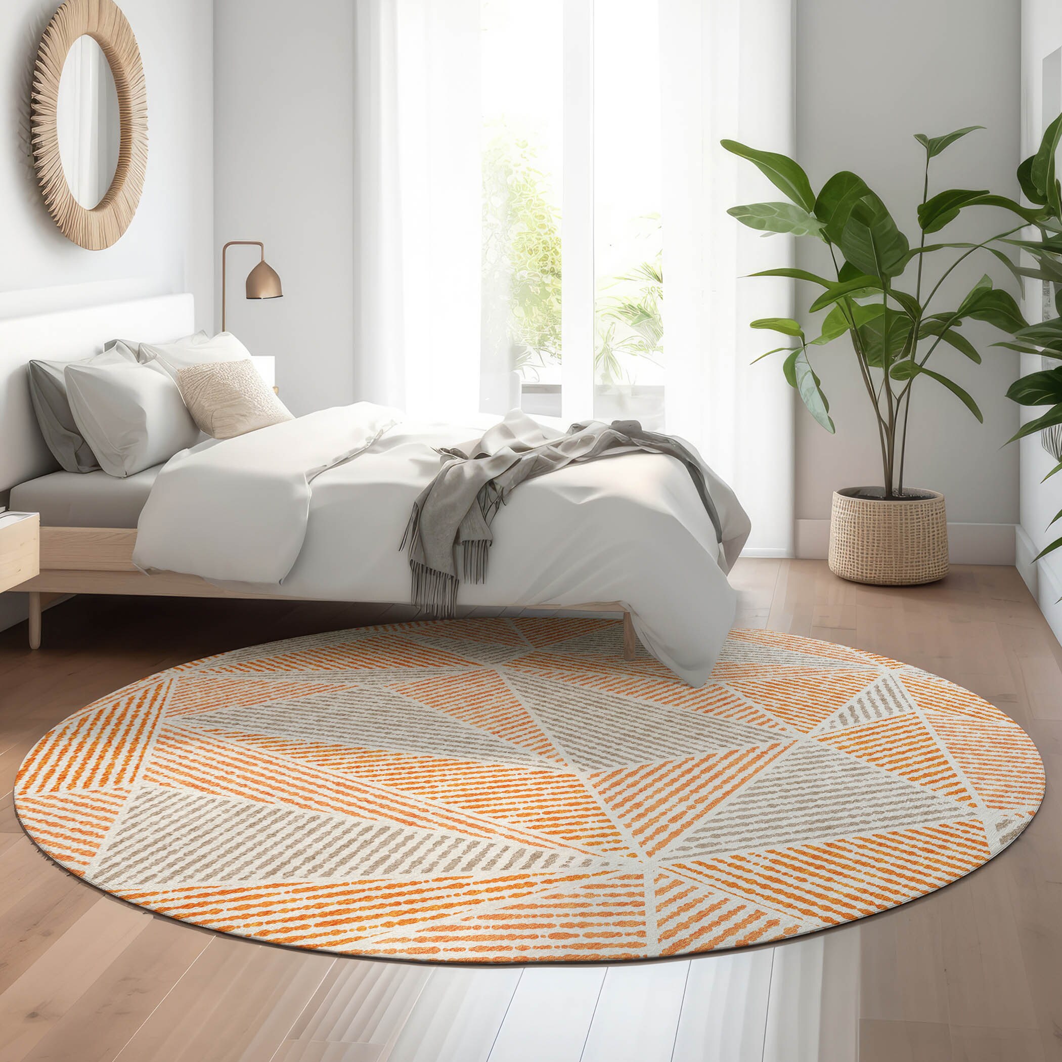 Addison Rugs AMF618OR8RO Mayfield AMF618OR 8 x 8 (ft) Loomed Polyester Orange Round Indoor Geometric Machine washable Area rug