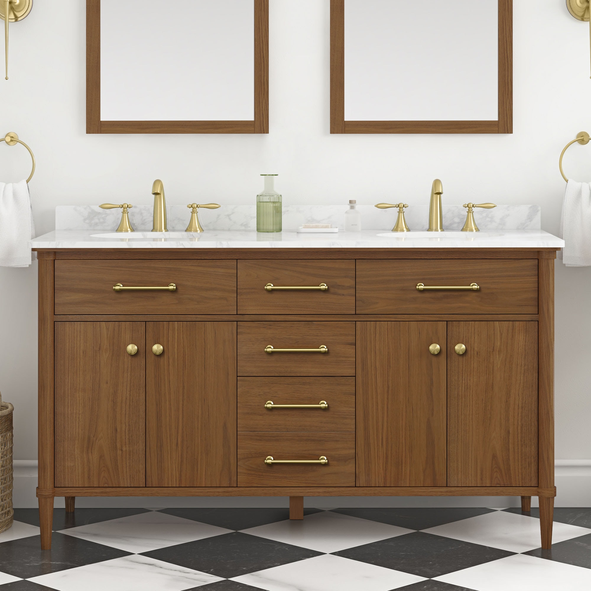 allen + roth RIAN 60WW Rian 60-in Golden Walnut Undermount Double sink Bathroom Vanity with White Engineered stone Top