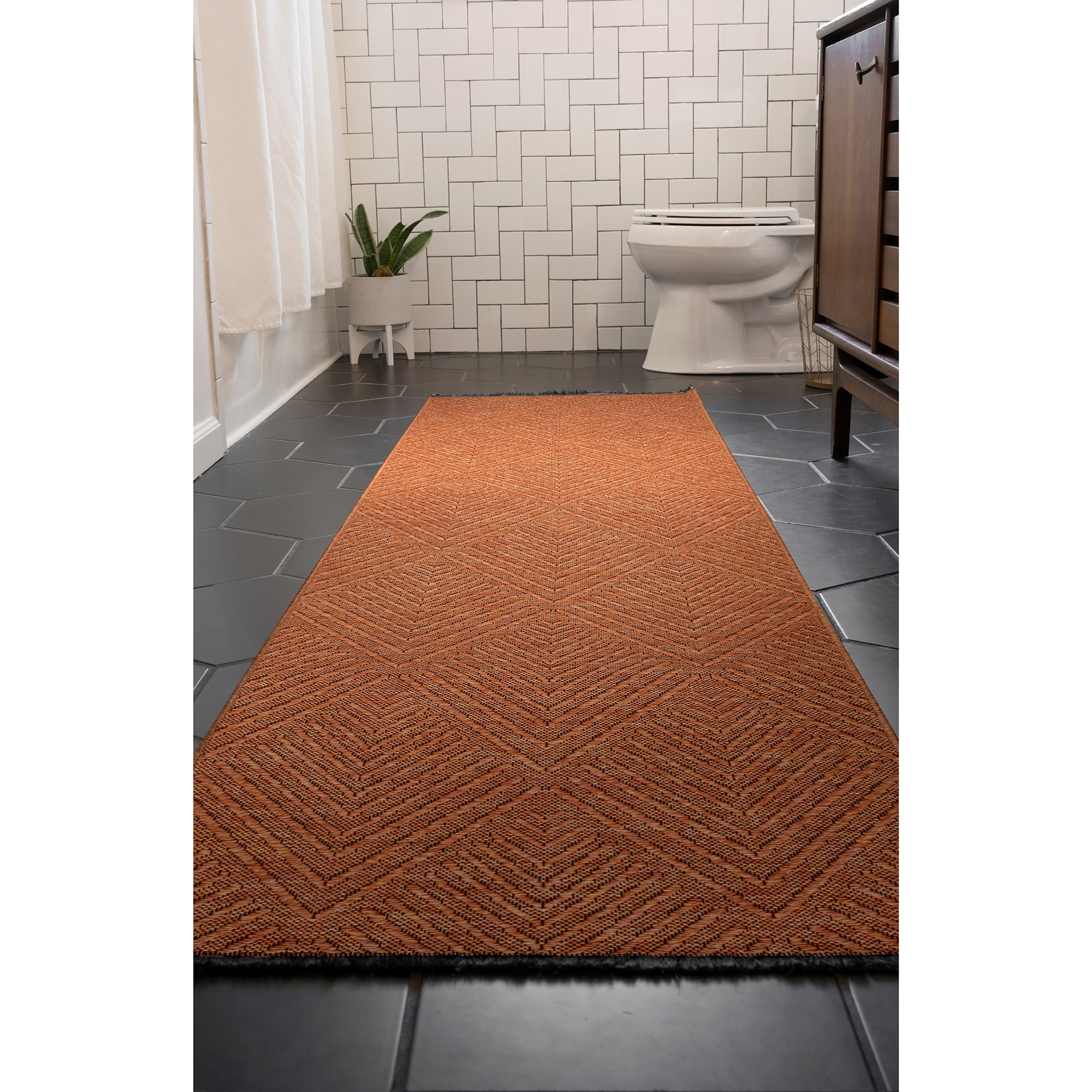 Tayse ALM1766 2X8 Alma 2 x 8 (ft) Loomed Cotton Copper Rectangular Indoor Geometric Mid-Century Modern Machine washable Runner rug