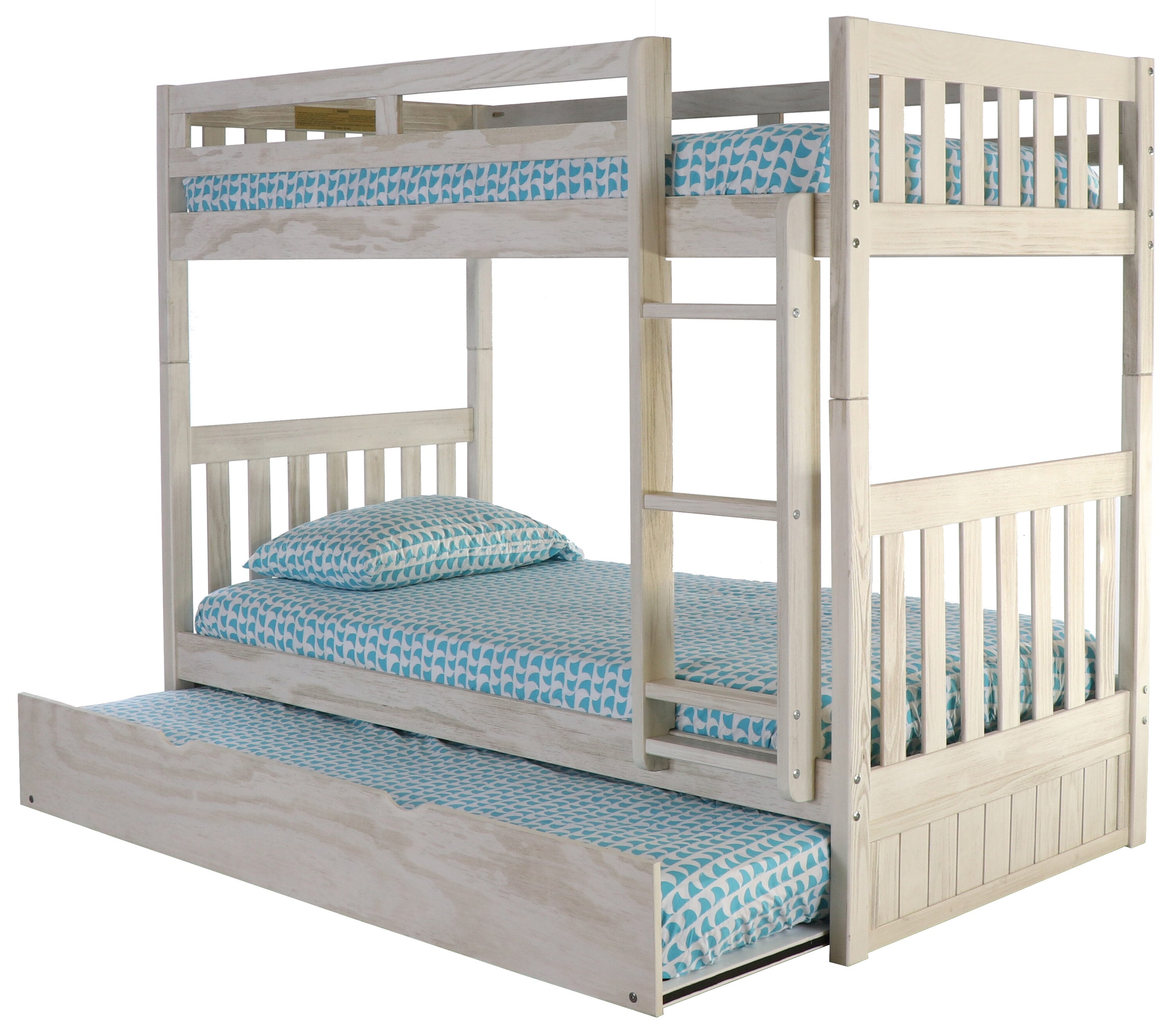 Light Ash Pine Twin Bunk Bed with Trundle and Storage