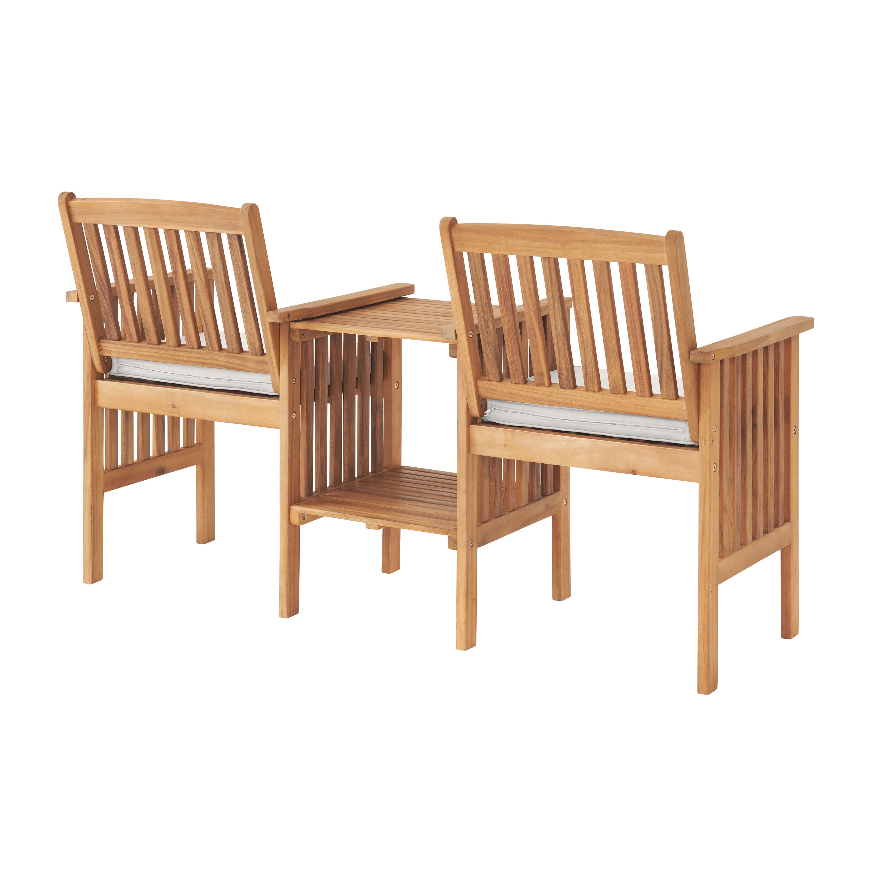 Natural Acacia Wood Outdoor Double Seat Bench with Table