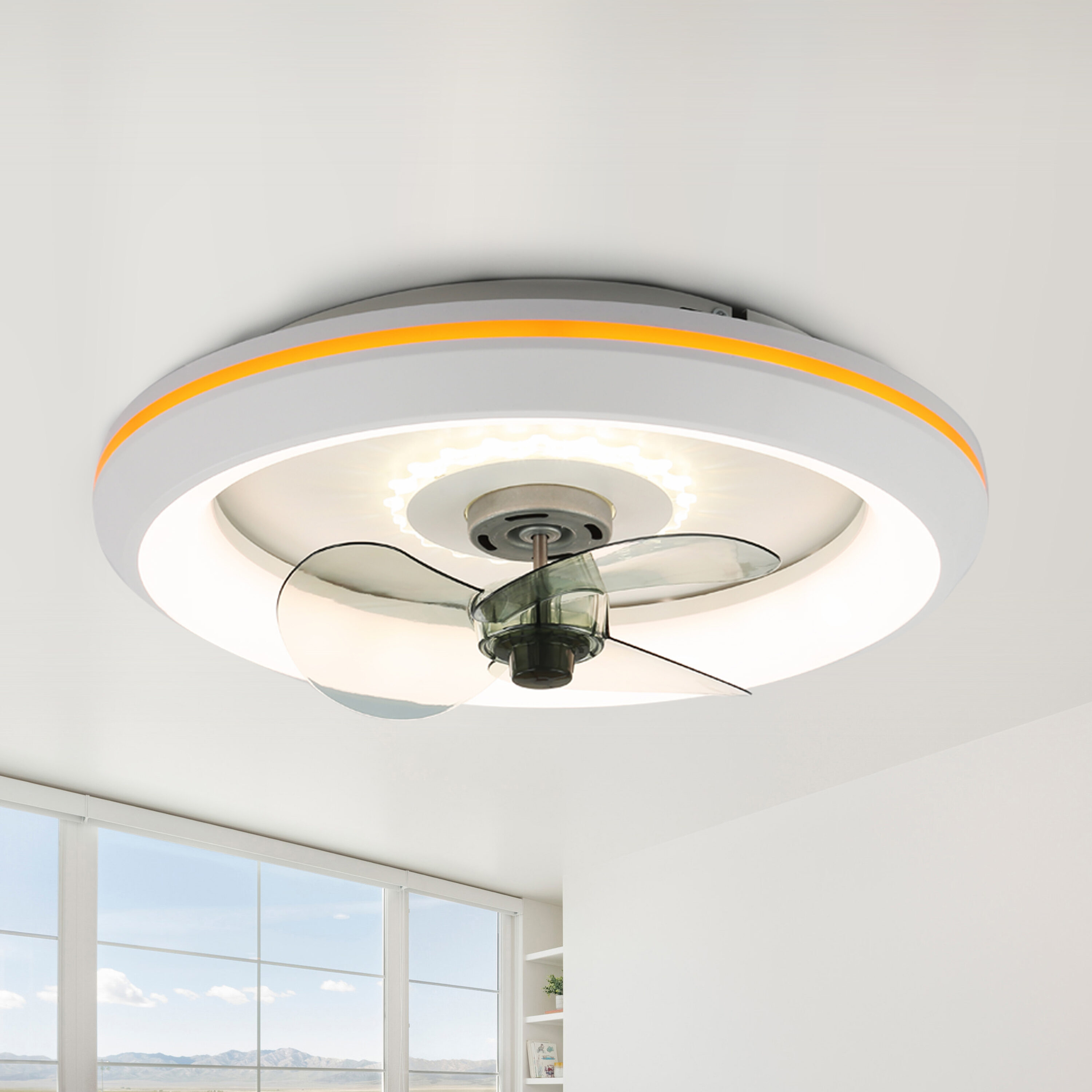 Oaks Decor DC2008 Bocchi 19-in White Color-changing Integrated LED Indoor/Outdoor Flush Mount Ceiling Fan with Light and Remote (7-Blade)
