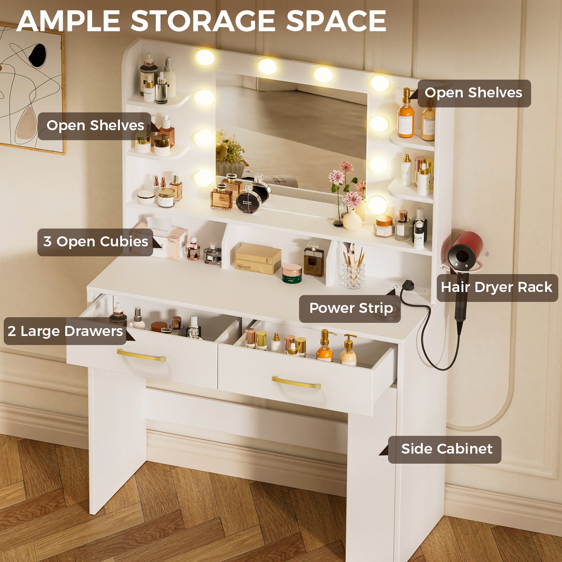 GTPLAYER LOWE'S-B1004-WHITE Bedroom-Vanities - View #9