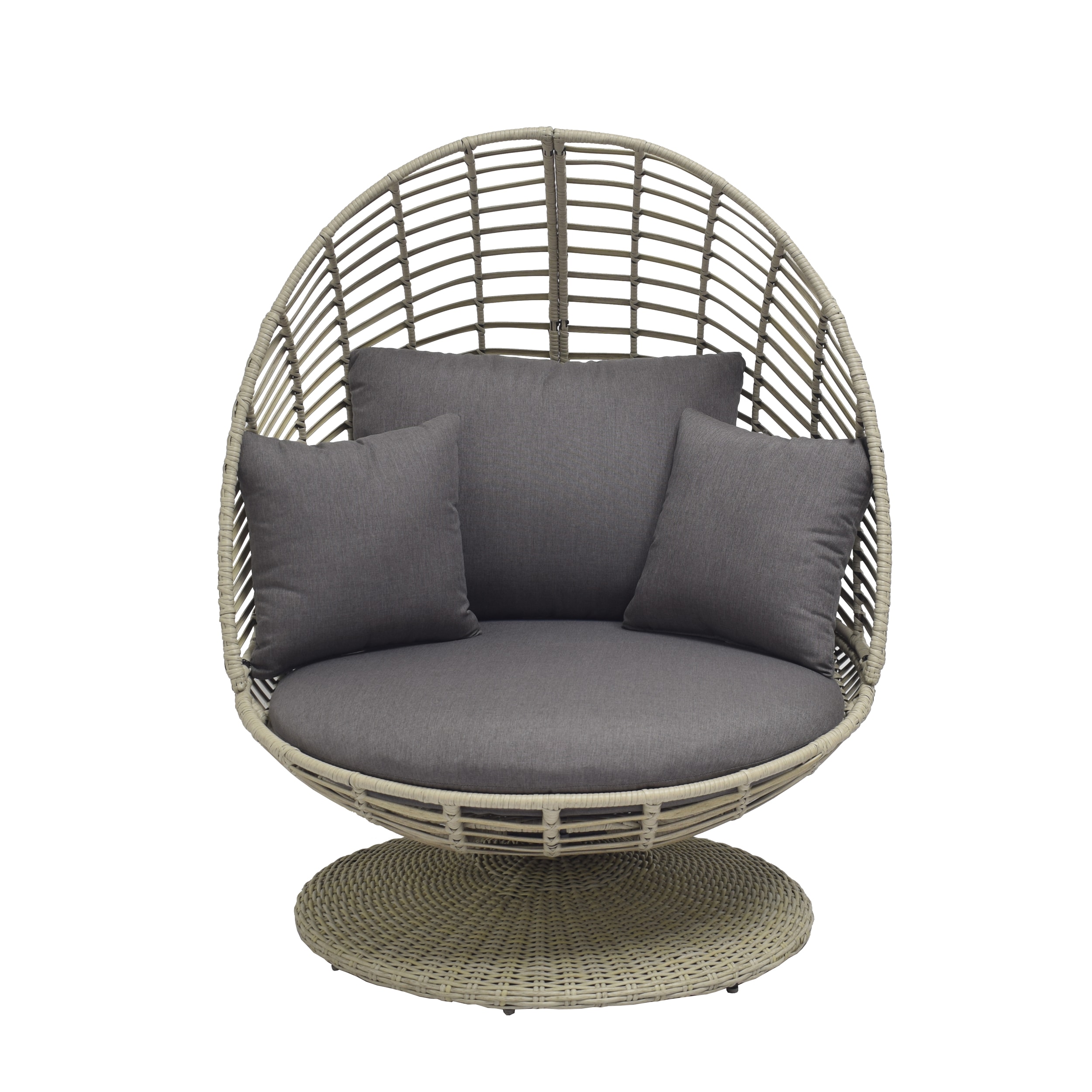 Origin 21 Venza Wicker Beige Steel Frame Swivel Egg Chair with Gray  Cushioned Seat