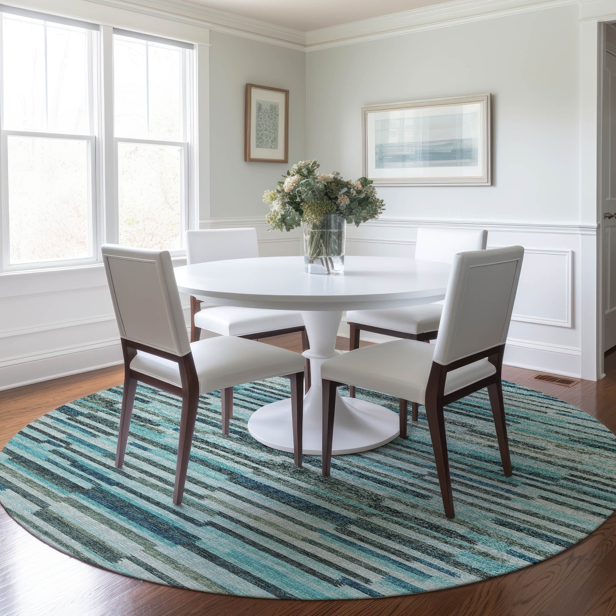 Addison Rugs AMF114TU8RO Mayfield AMF114TU 8 x 8 (ft) Loomed Polyester Turquoise Round Indoor Geometric Machine washable Area rug