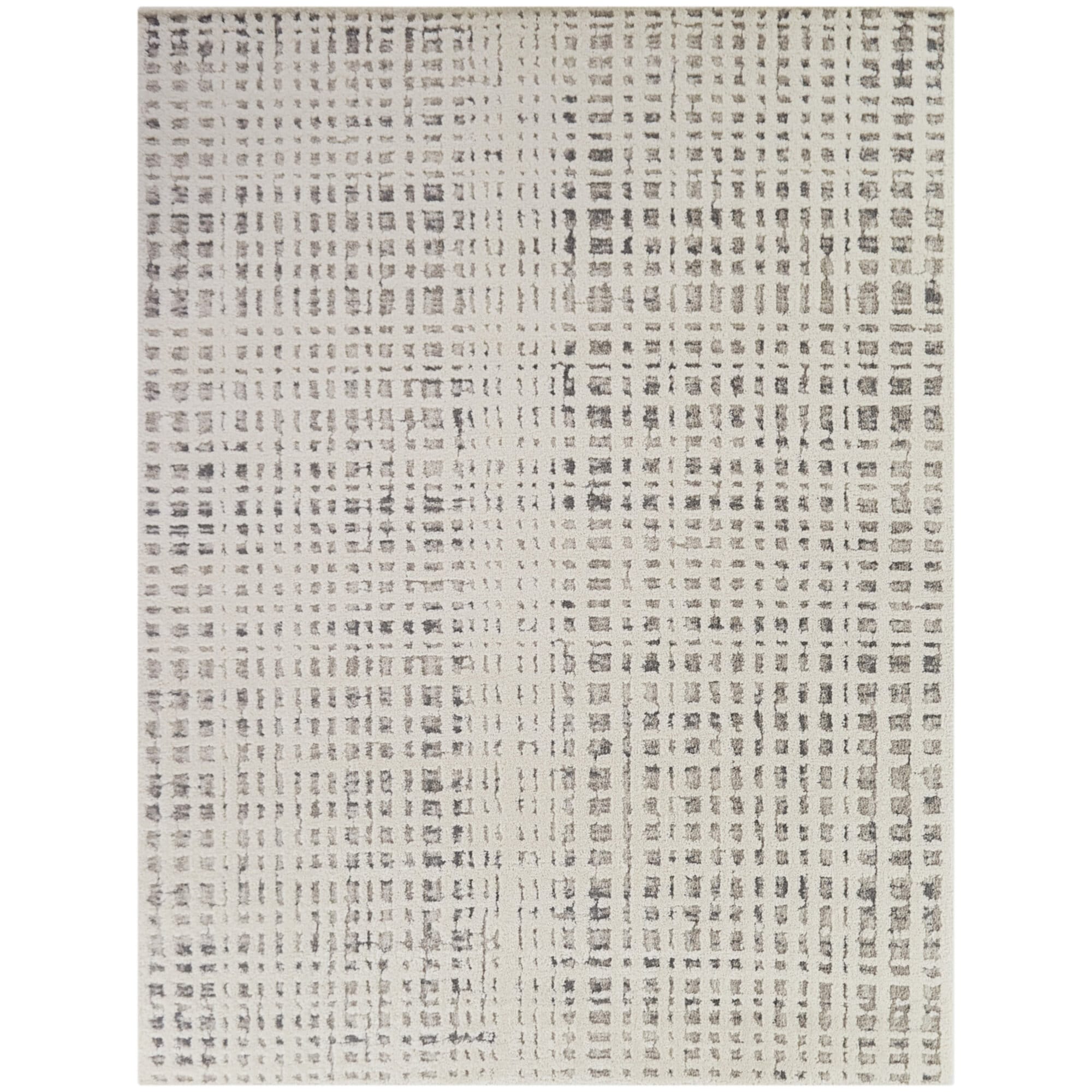 Cream and Gray Abstract Synthetic Rectangular Rug 5'3" x 7'