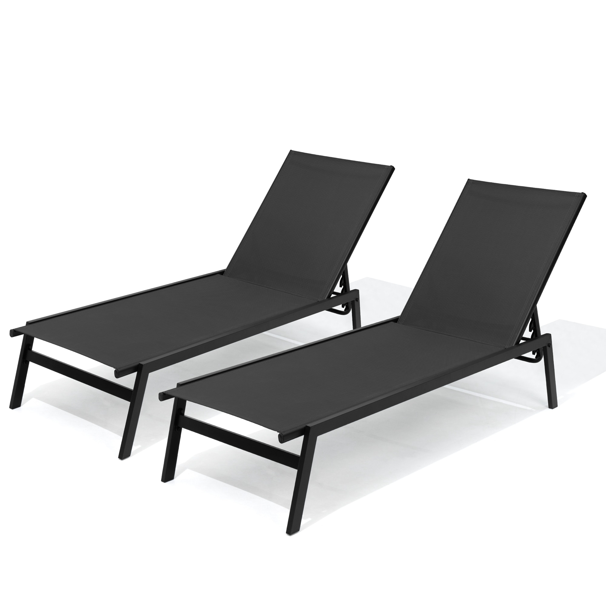 Crestlive Products CL-LG030BLK-2 2 pc outdoor lounge chair Set of 2 Black Metal Frame Stationary Chaise Lounge Chair with Black Mesh Seat