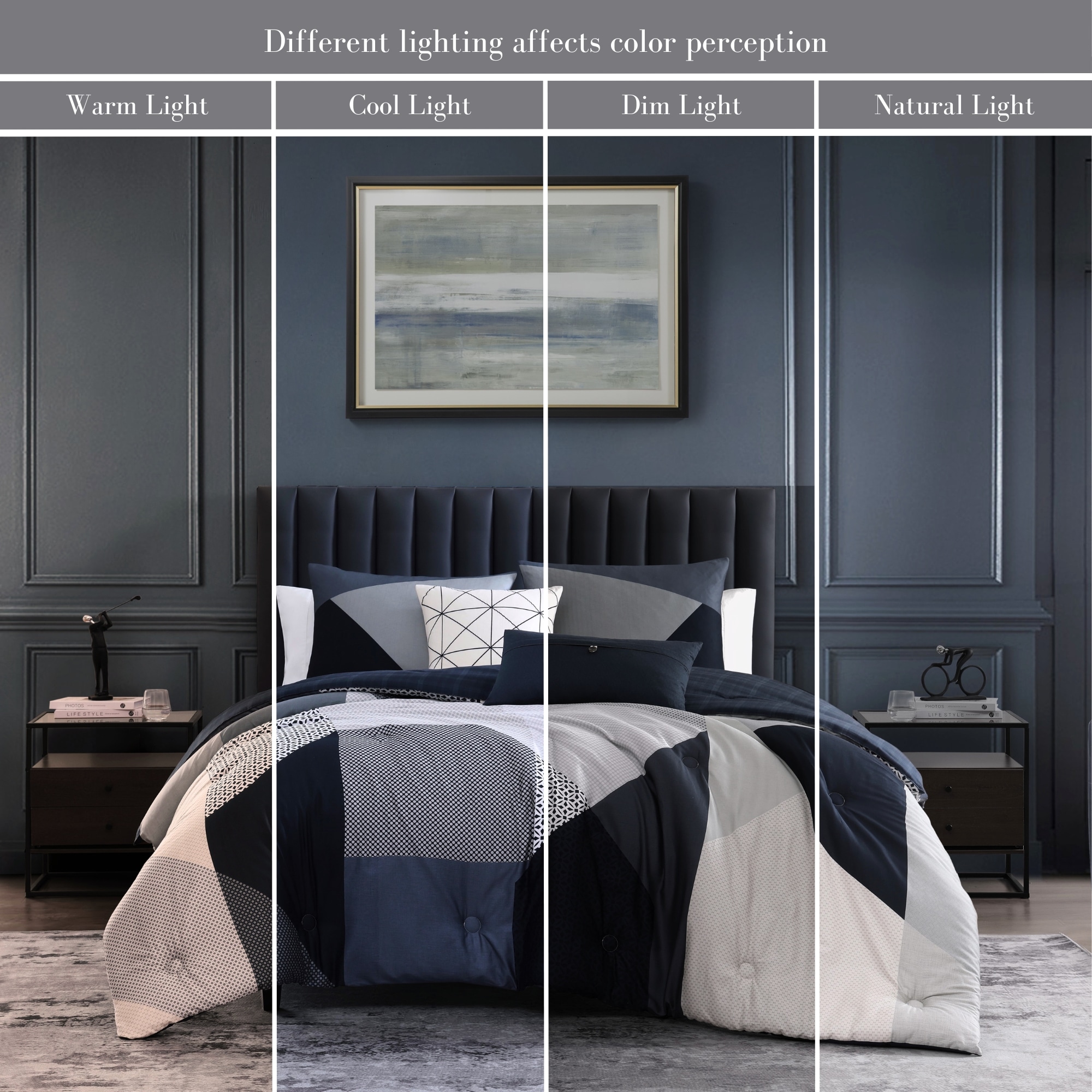 Geo Fusion Navy and Gray Cotton King Comforter Set