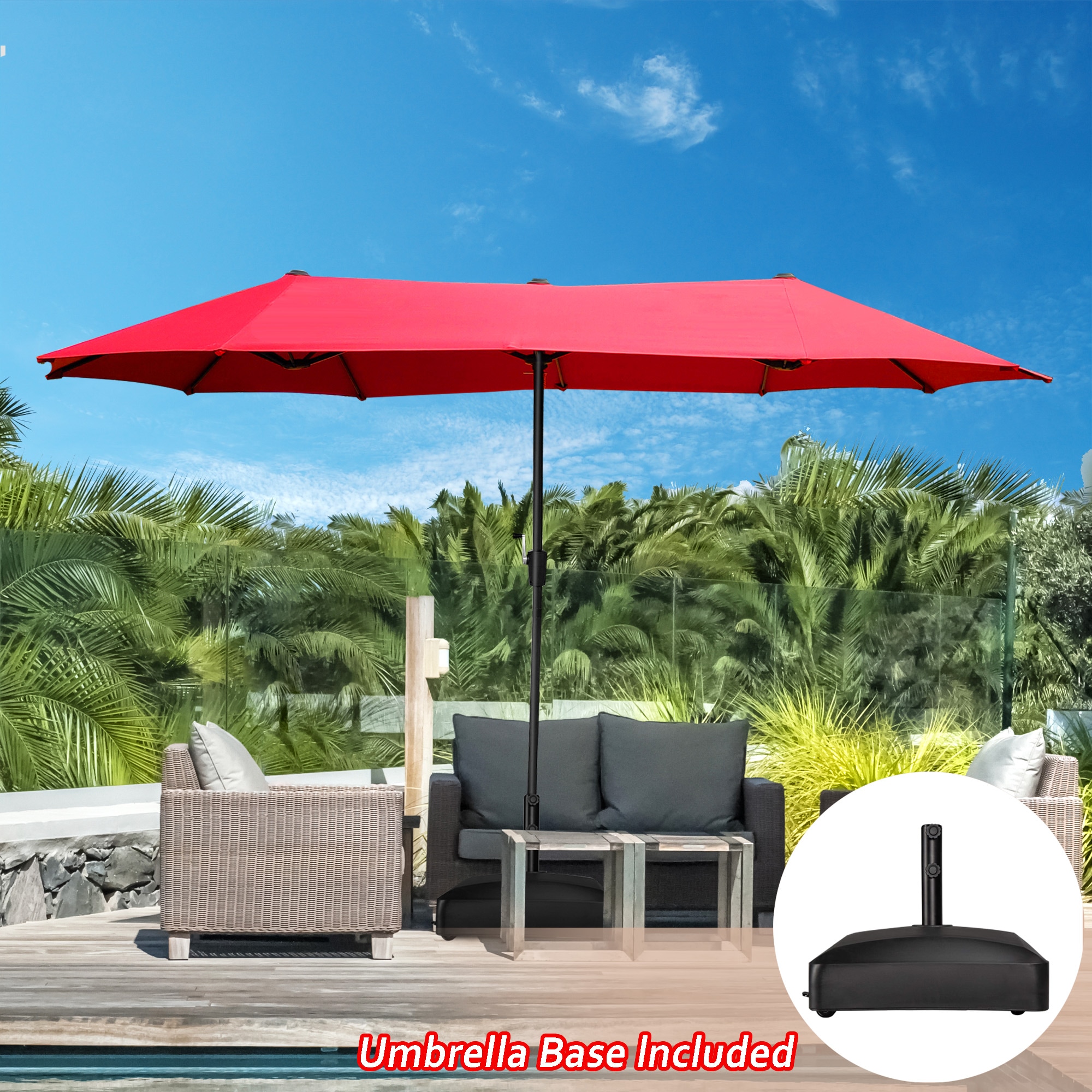 Fun Orange FUN11HW08 13-ft Steel Red No-tilt Market Patio Umbrella with Base